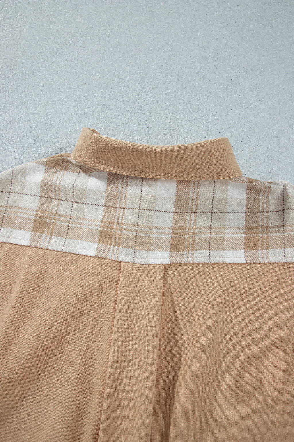 Light French Beige Plaid Colorblock Shirt Collar Shift Shacket