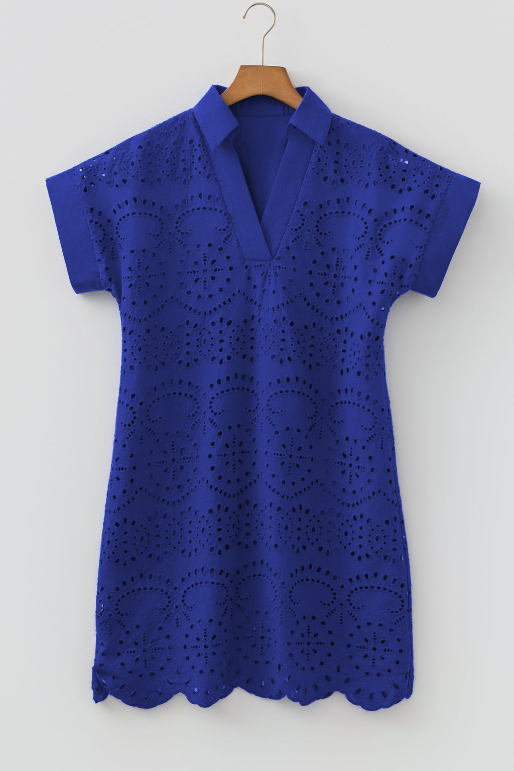 White Solid Color Eyelet Embroidered T Shirt Mini Dress