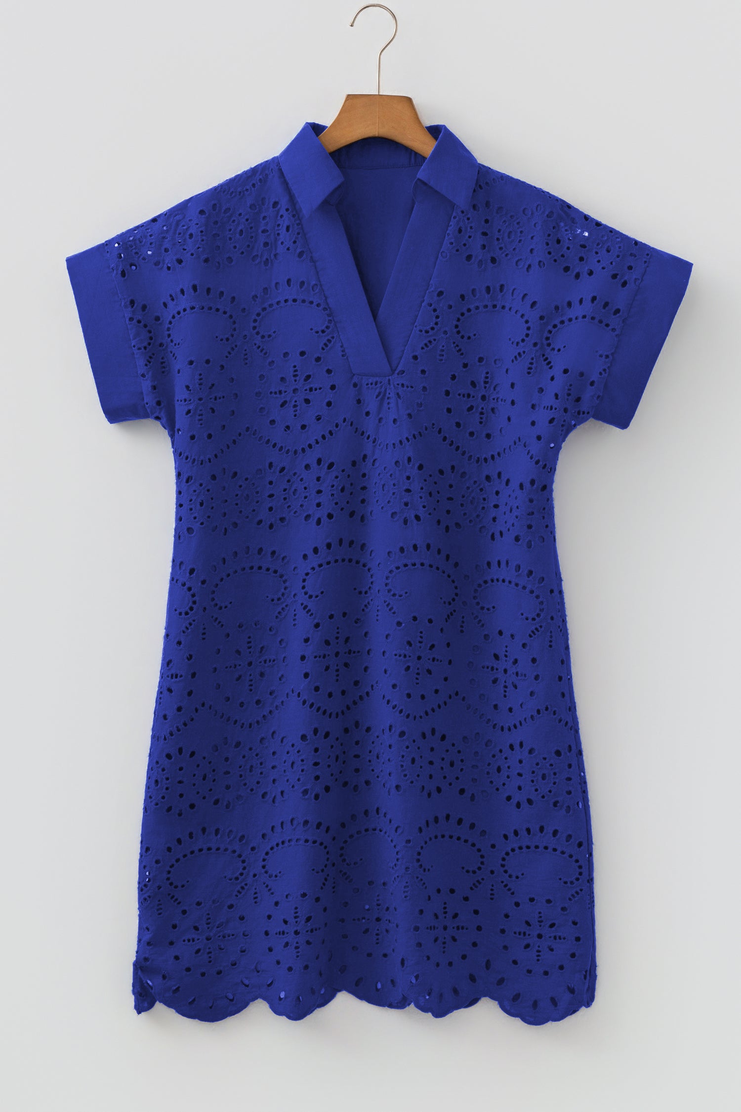 White Solid Color Eyelet Embroidered T Shirt Mini Dress