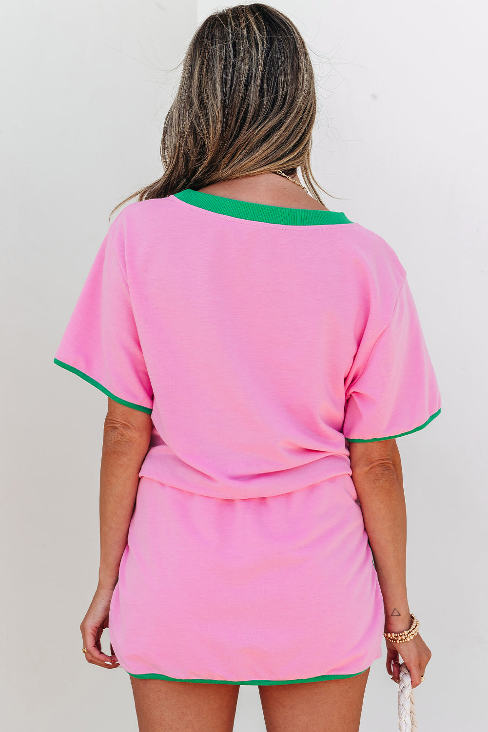 Moonlight Jade Colorblock Edge Drop Shoulder T Shirt and Skort 2Pcs Set