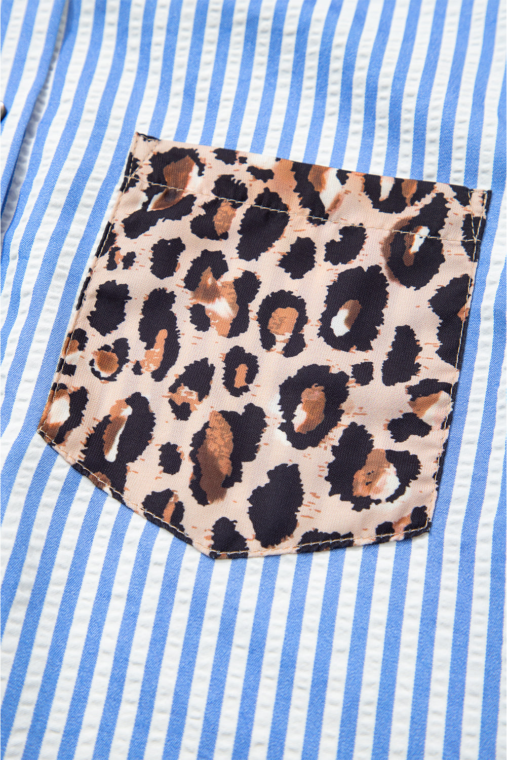 Sky Blue Striped Leopard Button Up Shirt