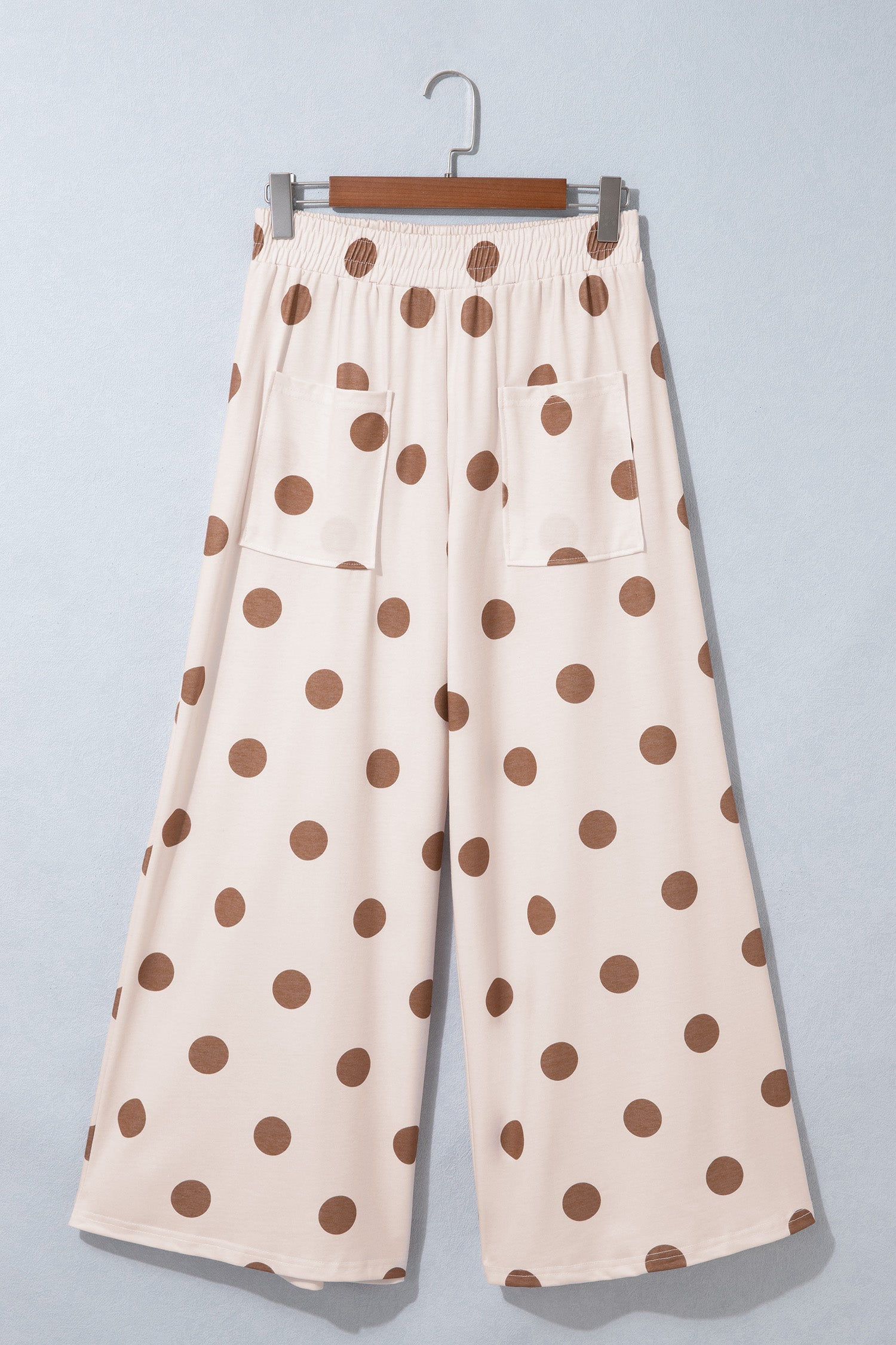 Brown Polka Dot Wide Leg Elastic Waist Casual Pants