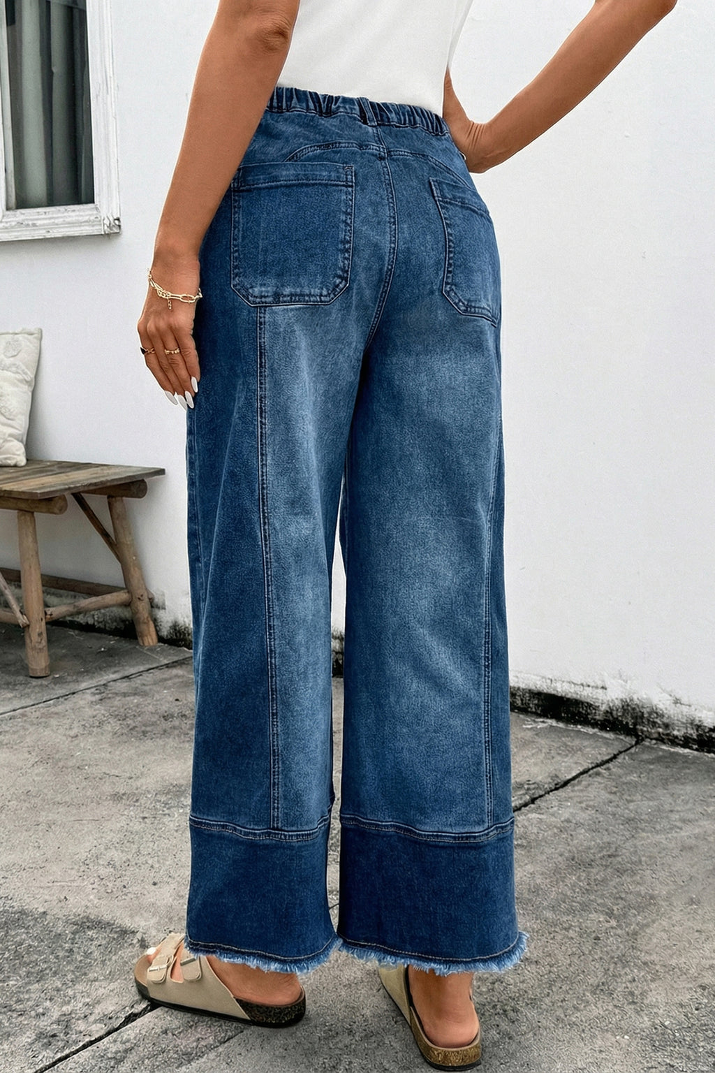 Drawstring Wide Leg Denim Pants