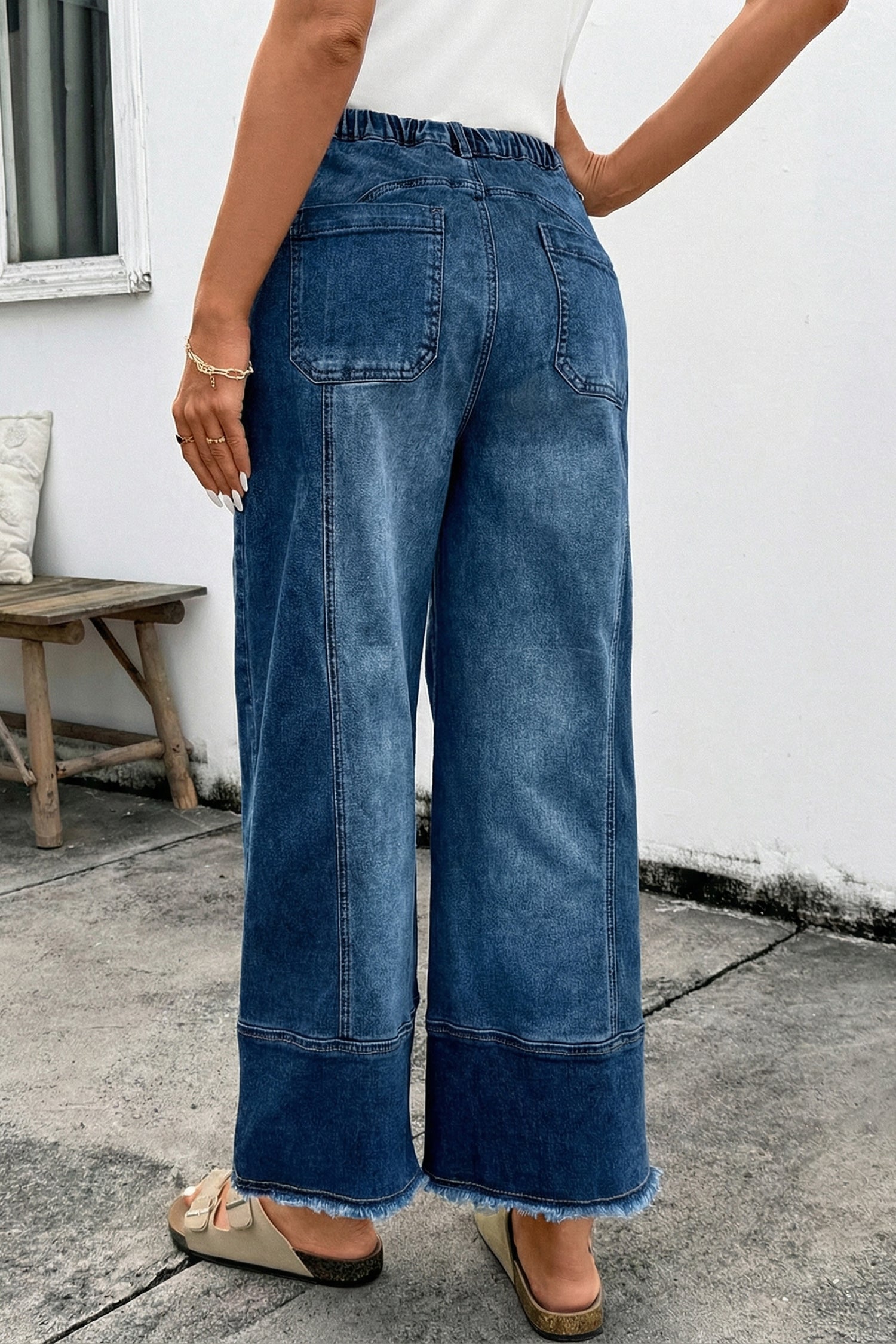 Drawstring Wide Leg Denim Pants
