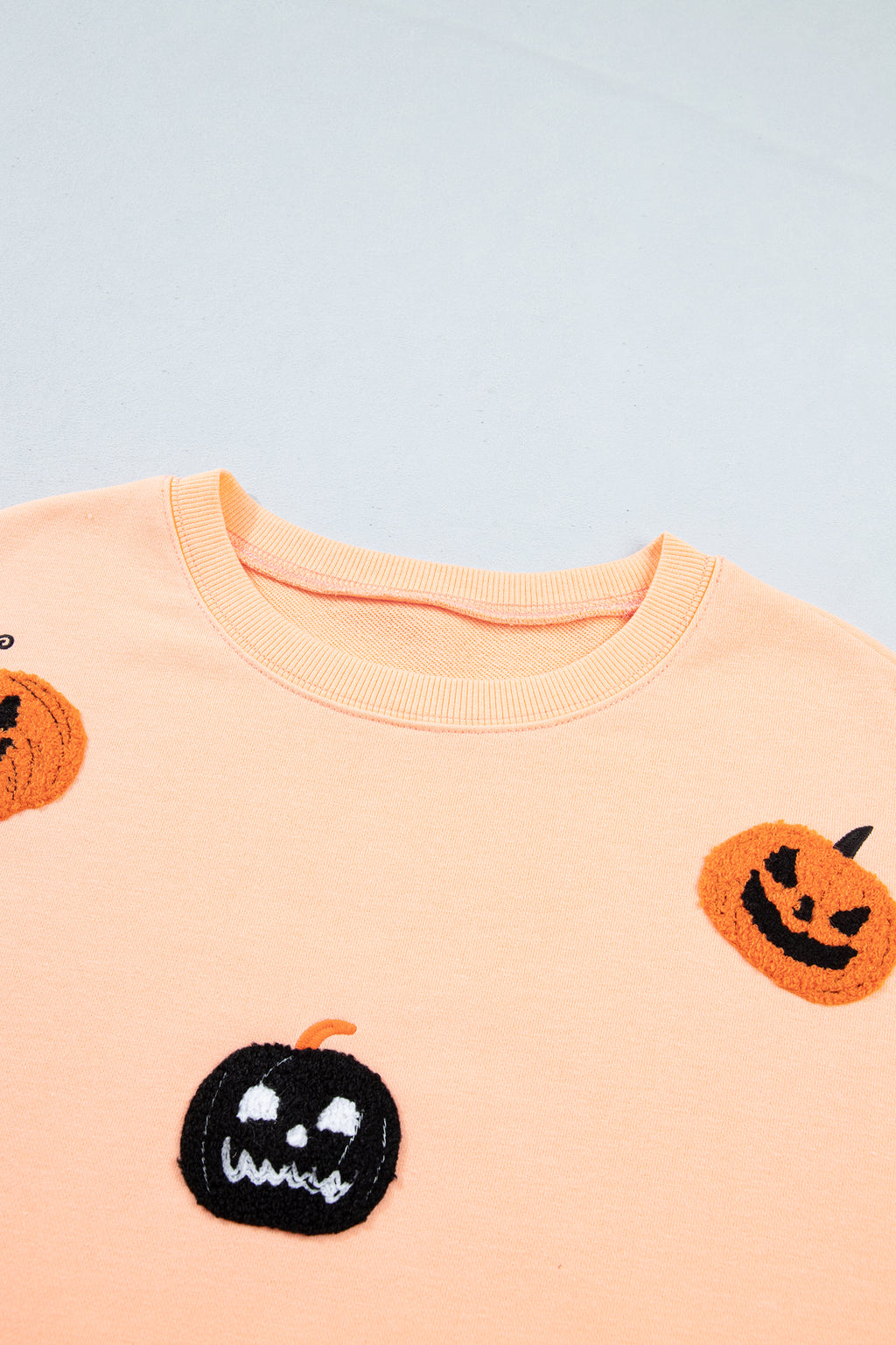 Orange Embroidered Pumpkin Face Drop Shoulder Sweatshirt