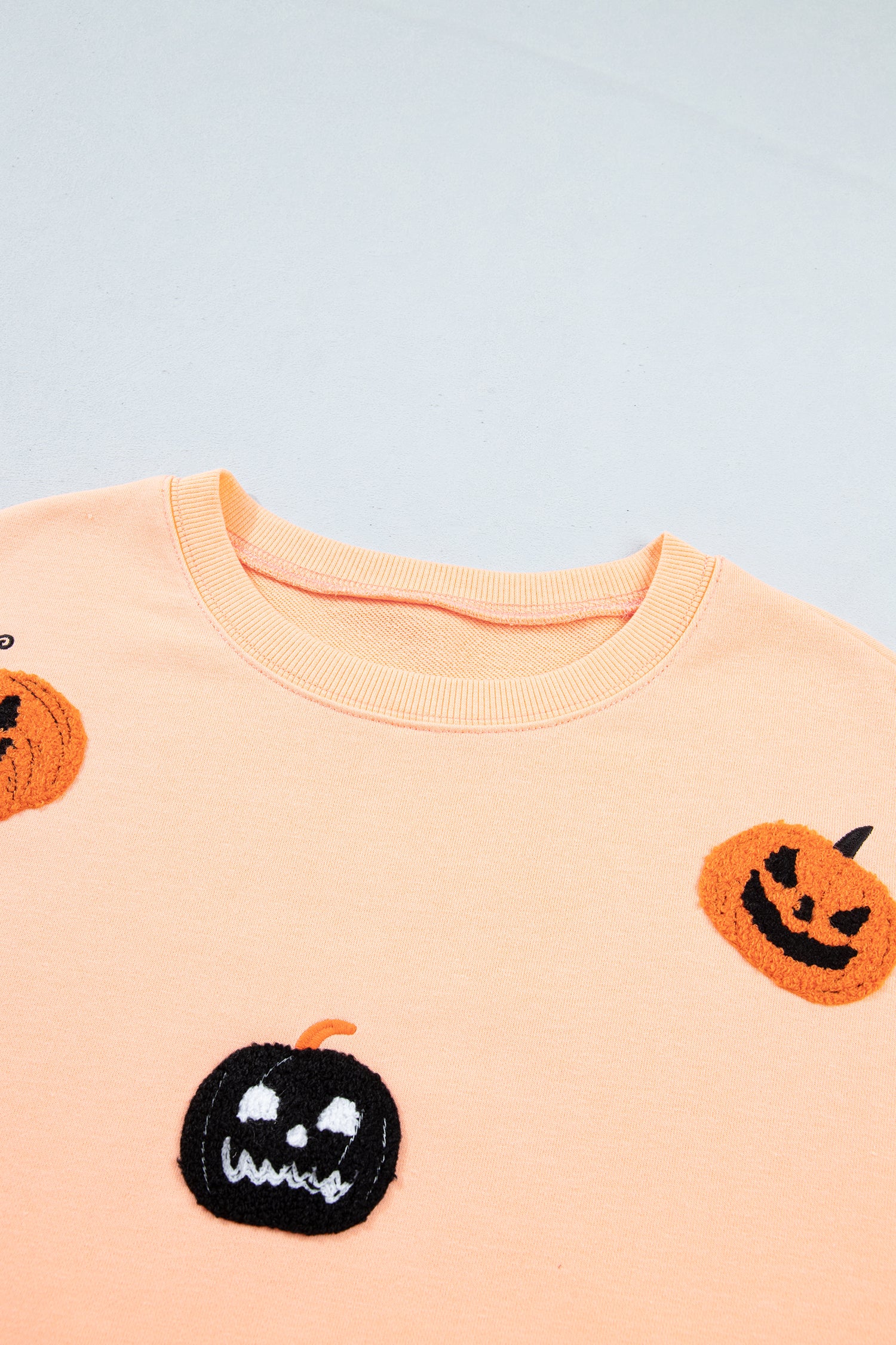 Orange Embroidered Pumpkin Face Drop Shoulder Sweatshirt