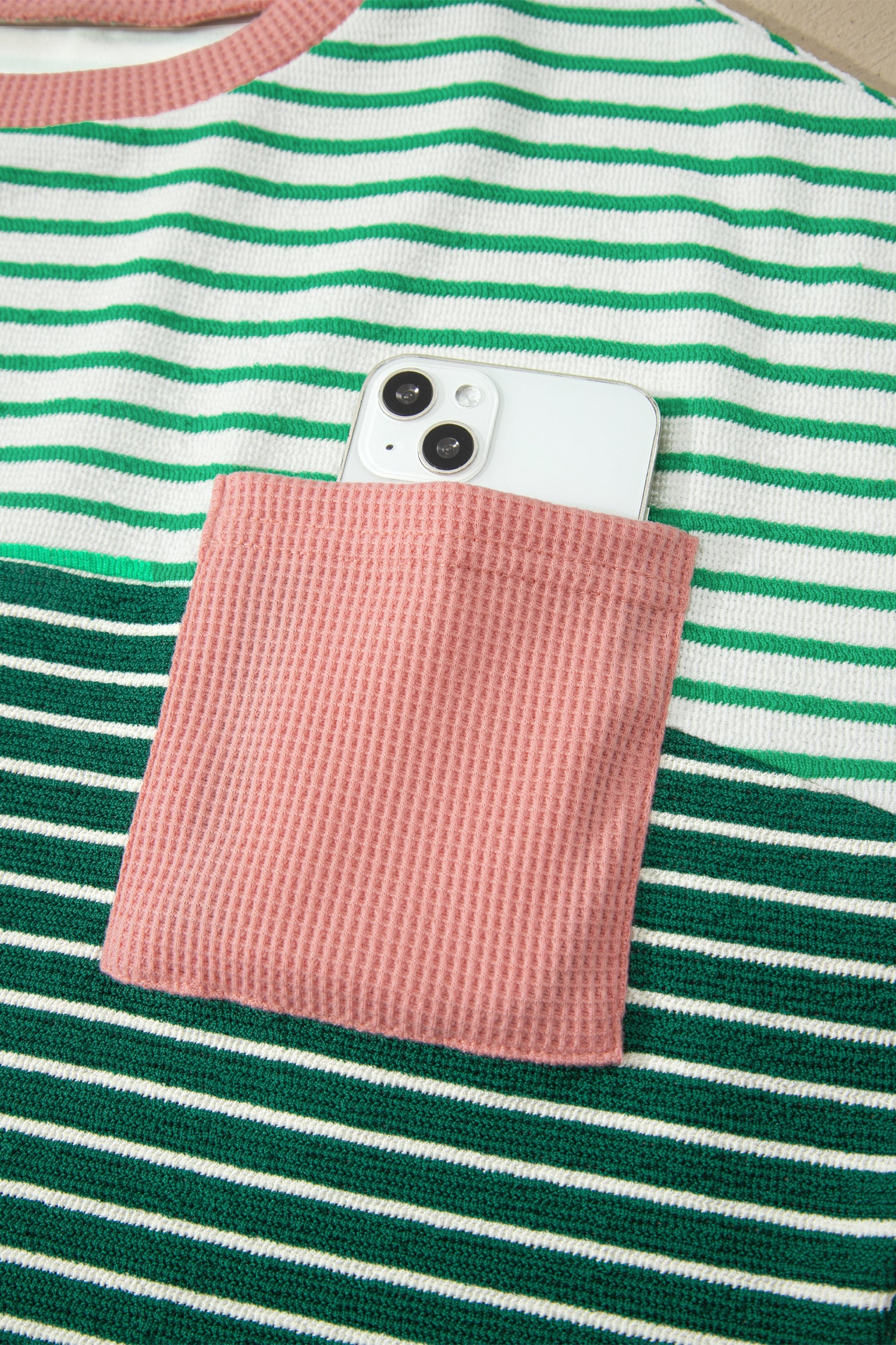 Green Stripe Contrast Print Color Block Detail Relaxed Tee