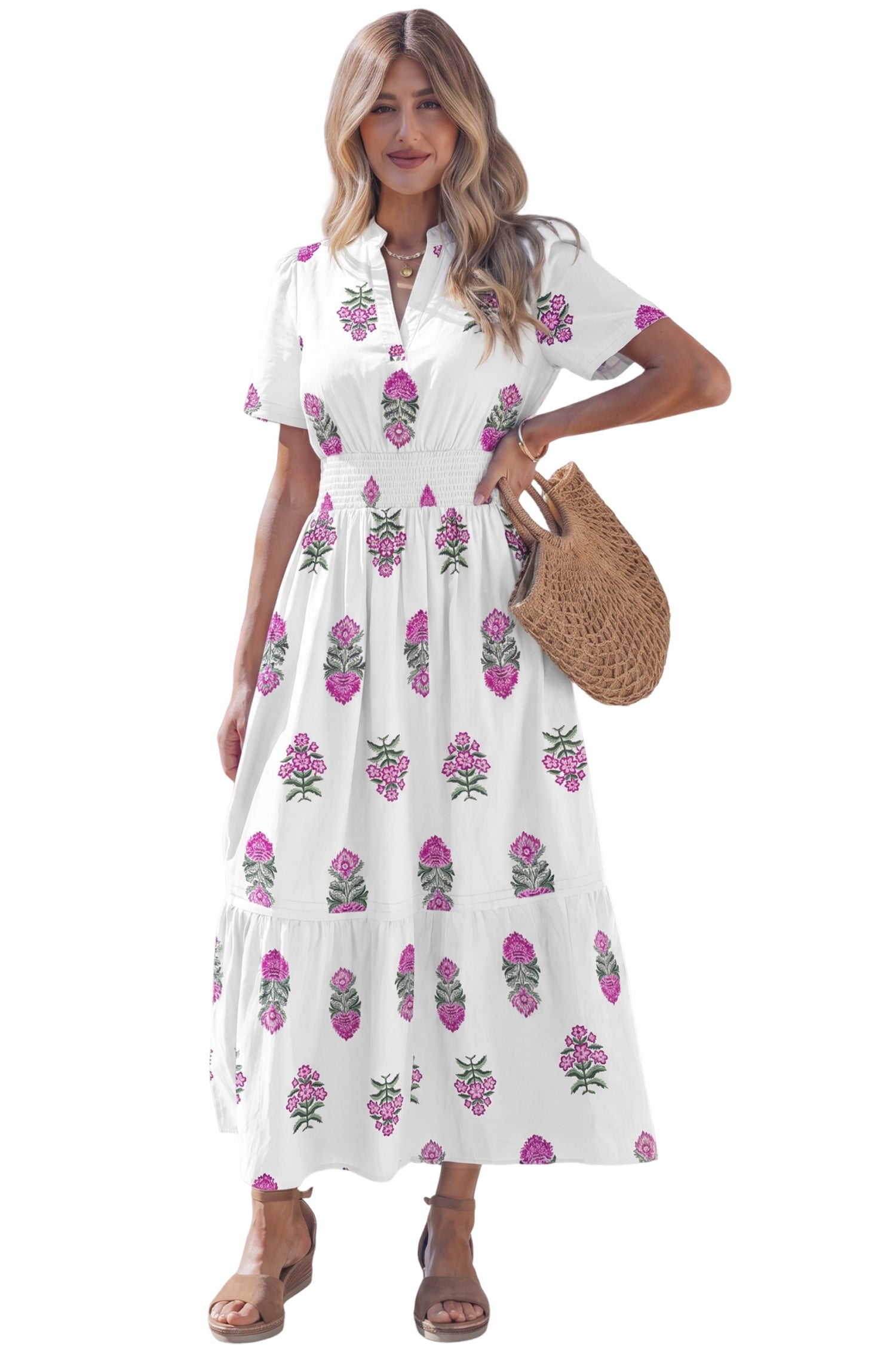 Floral Print Ruffle Hem Maxi Dress