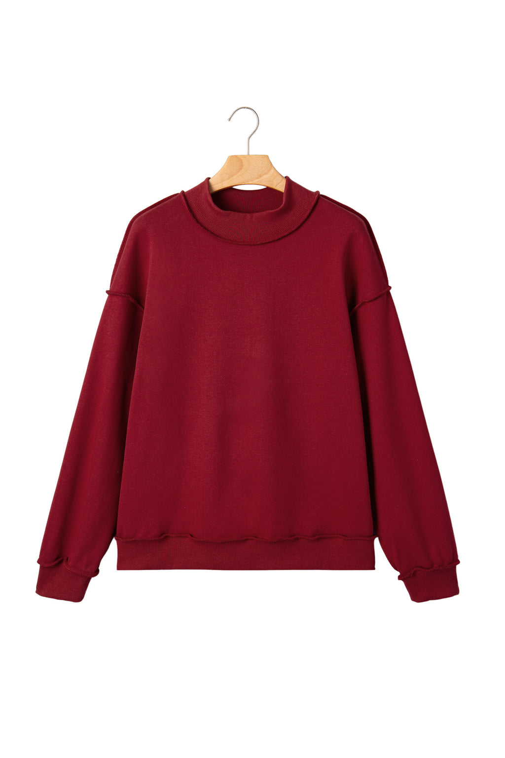 Red Dahlia Oversize Drop Shoulder Reversible Mock Neck Sweatshirt