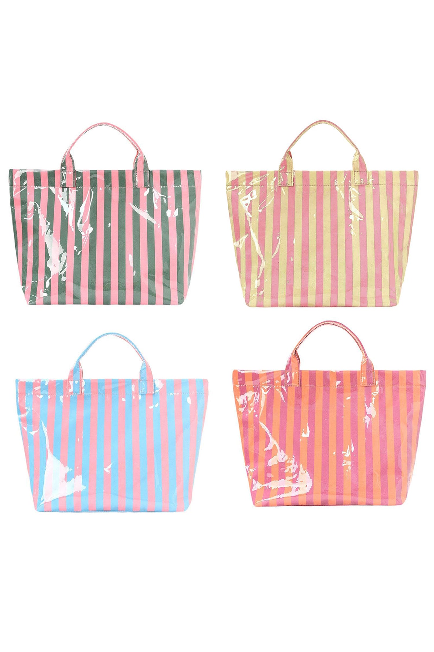 Pink Glossy Striped Vinyl Large Tote Bag