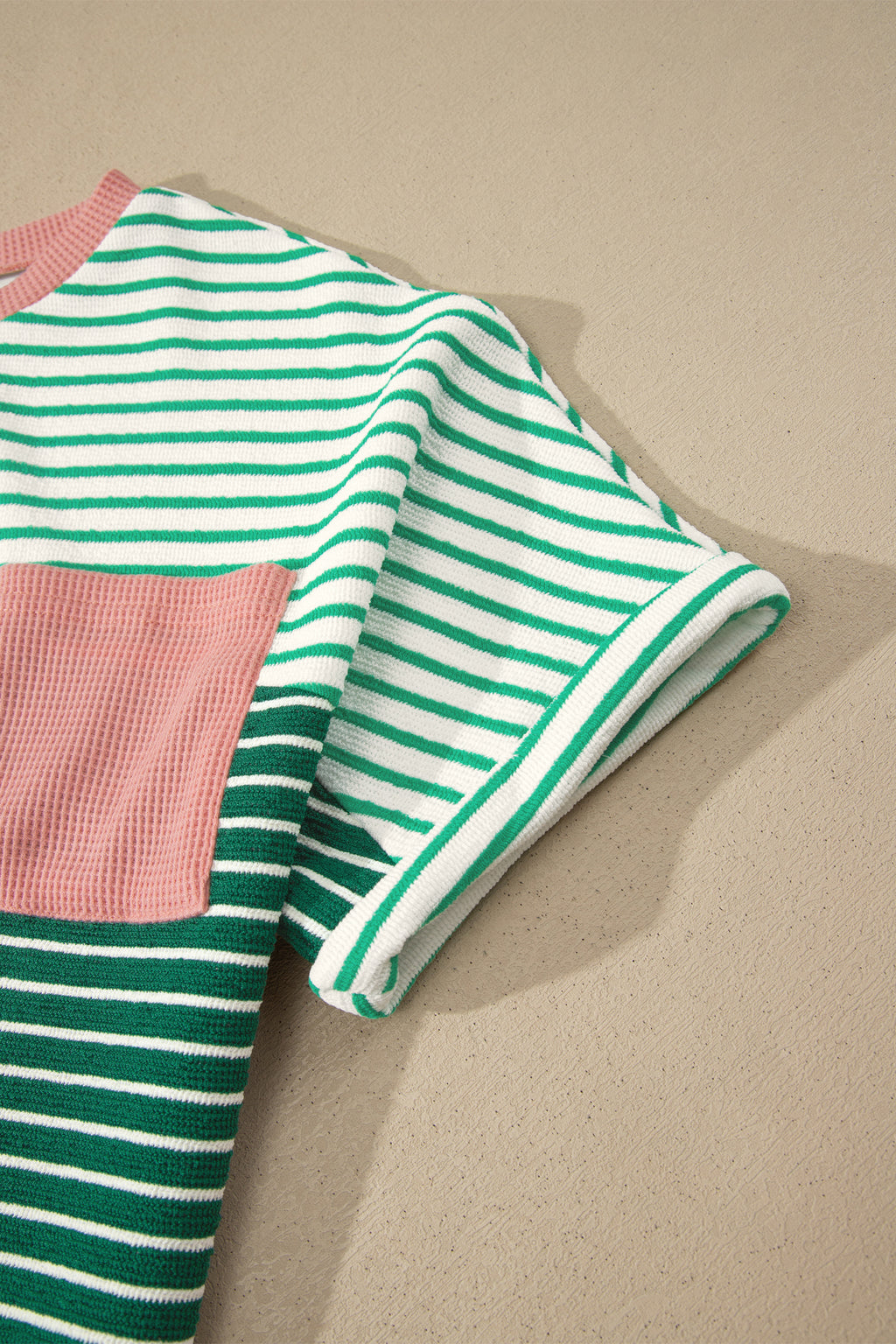Green Stripe Contrast Print Color Block Detail Relaxed Tee