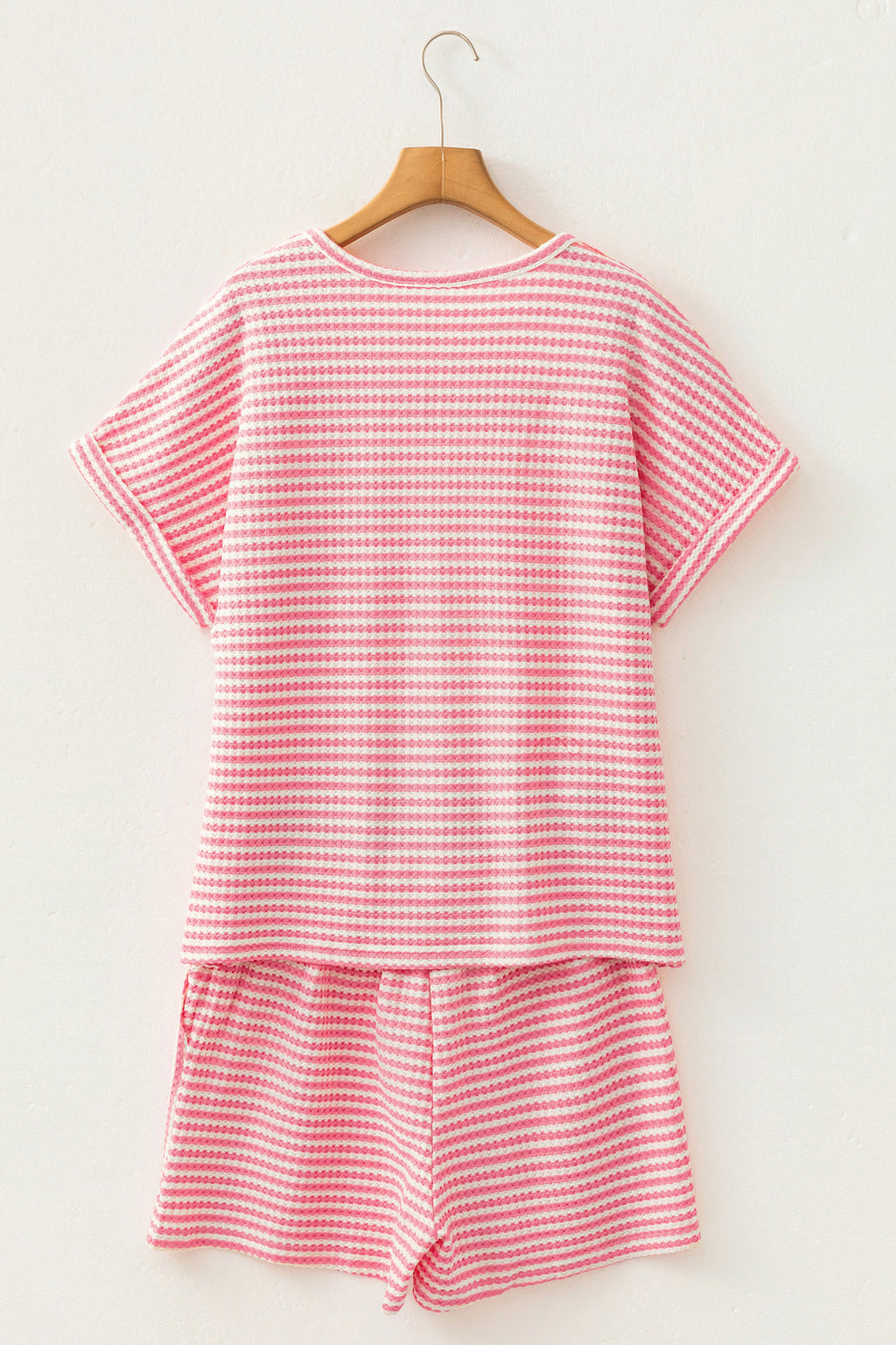Purple Stripe Breathable Textured Knit Short 2pcs Set