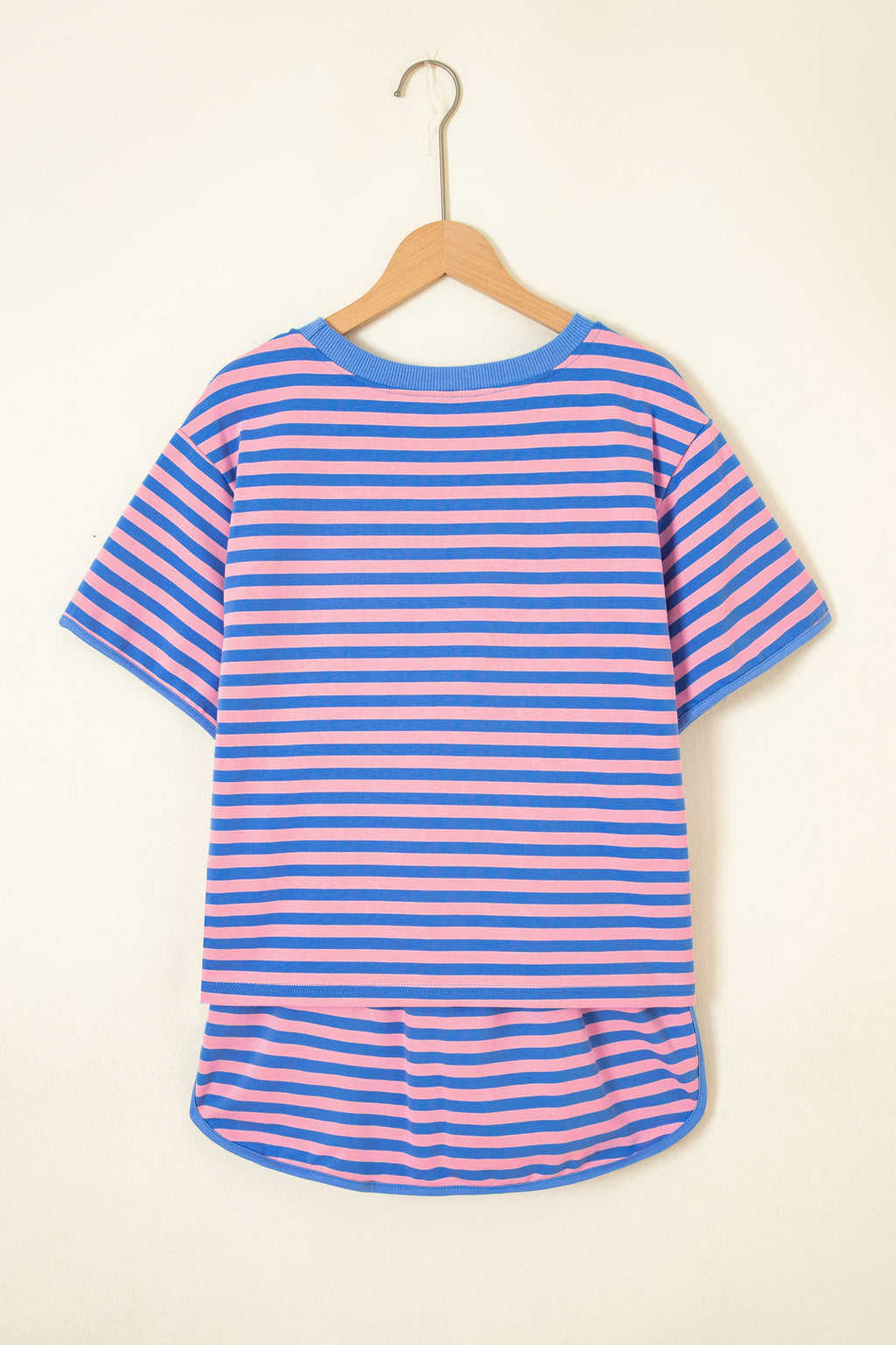 Blue Stripe Loose Short Sleeve Top and Skirt Set