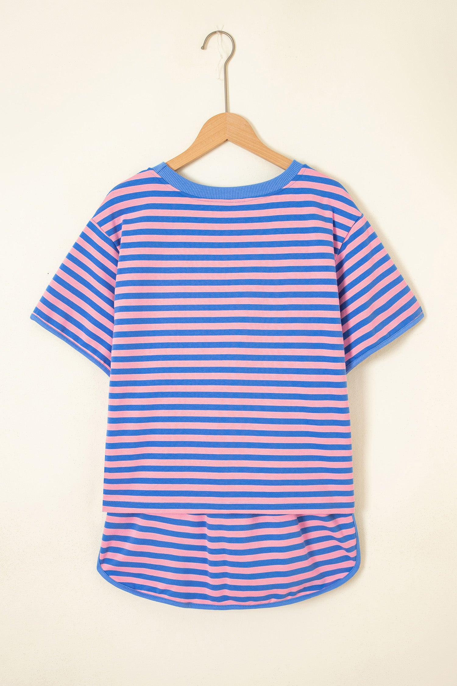 Blue Stripe Loose Short Sleeve Top and Skirt Set