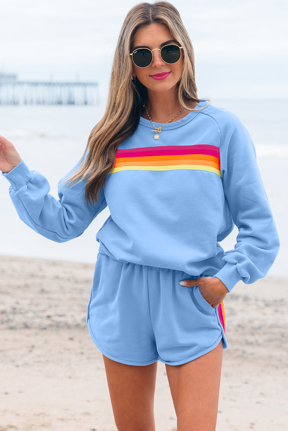 Accent Pullover and Shorts 2pcs Casual Set