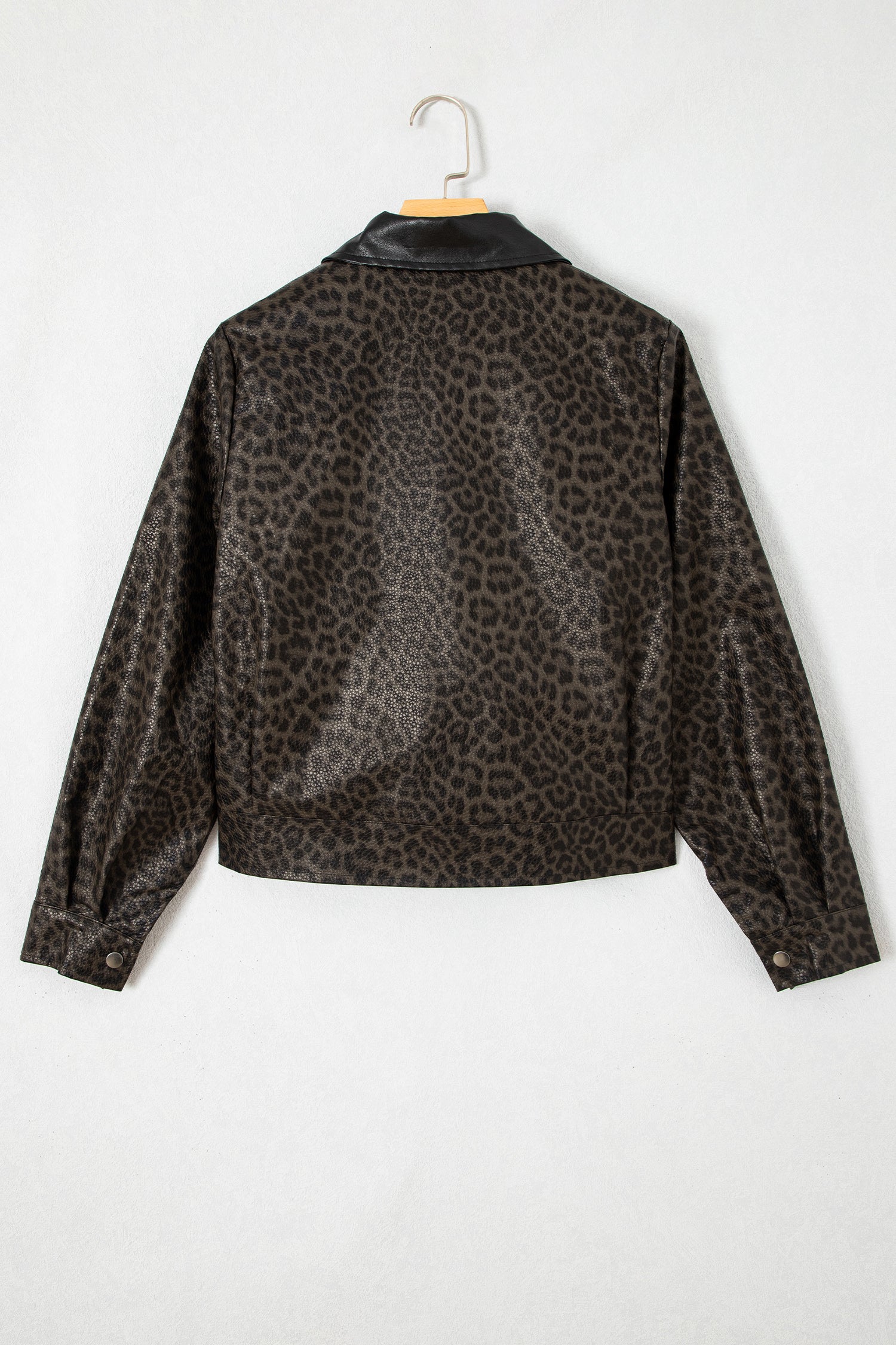 Multicolour Leopard Print Colorblock Collar Metal Placket Jacket