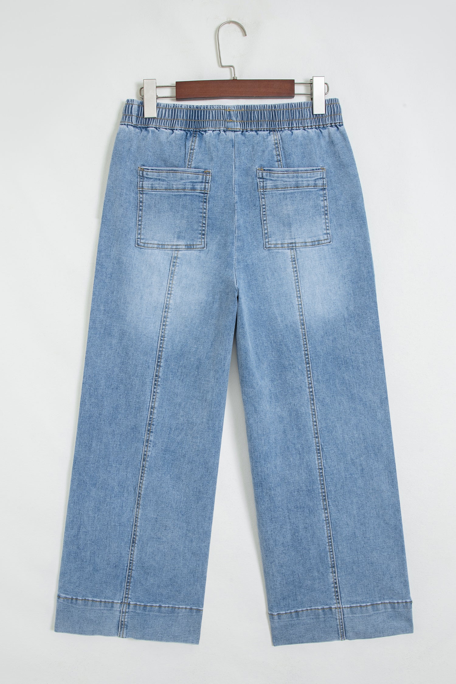 Beau Blue Drawstring Waist Wide Leg Ankle Length Jeans