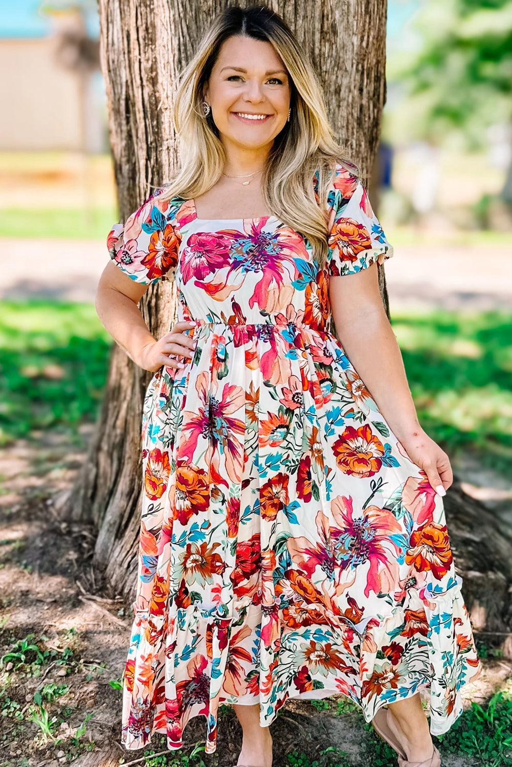 Girly Floral Midi Dress
