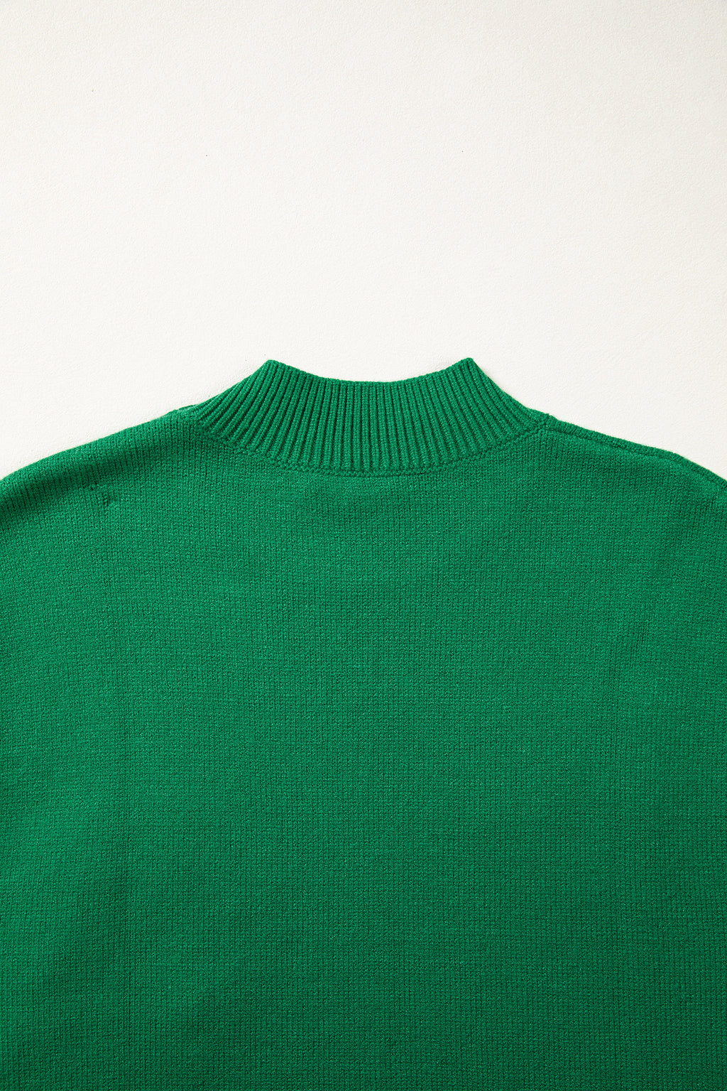 Bright Green Corded Horseshoes Ribbed Trim Mock Neck Short Sleeve Sweater