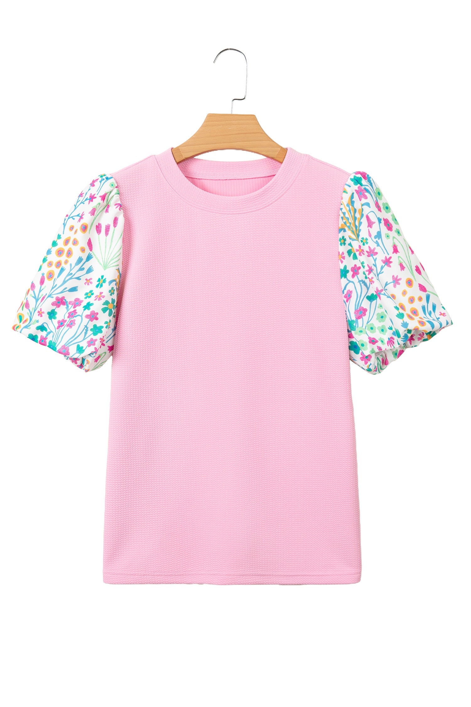 Pink Round Neck Floral Blouse