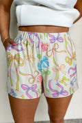 White Cheerful Bow Shorts