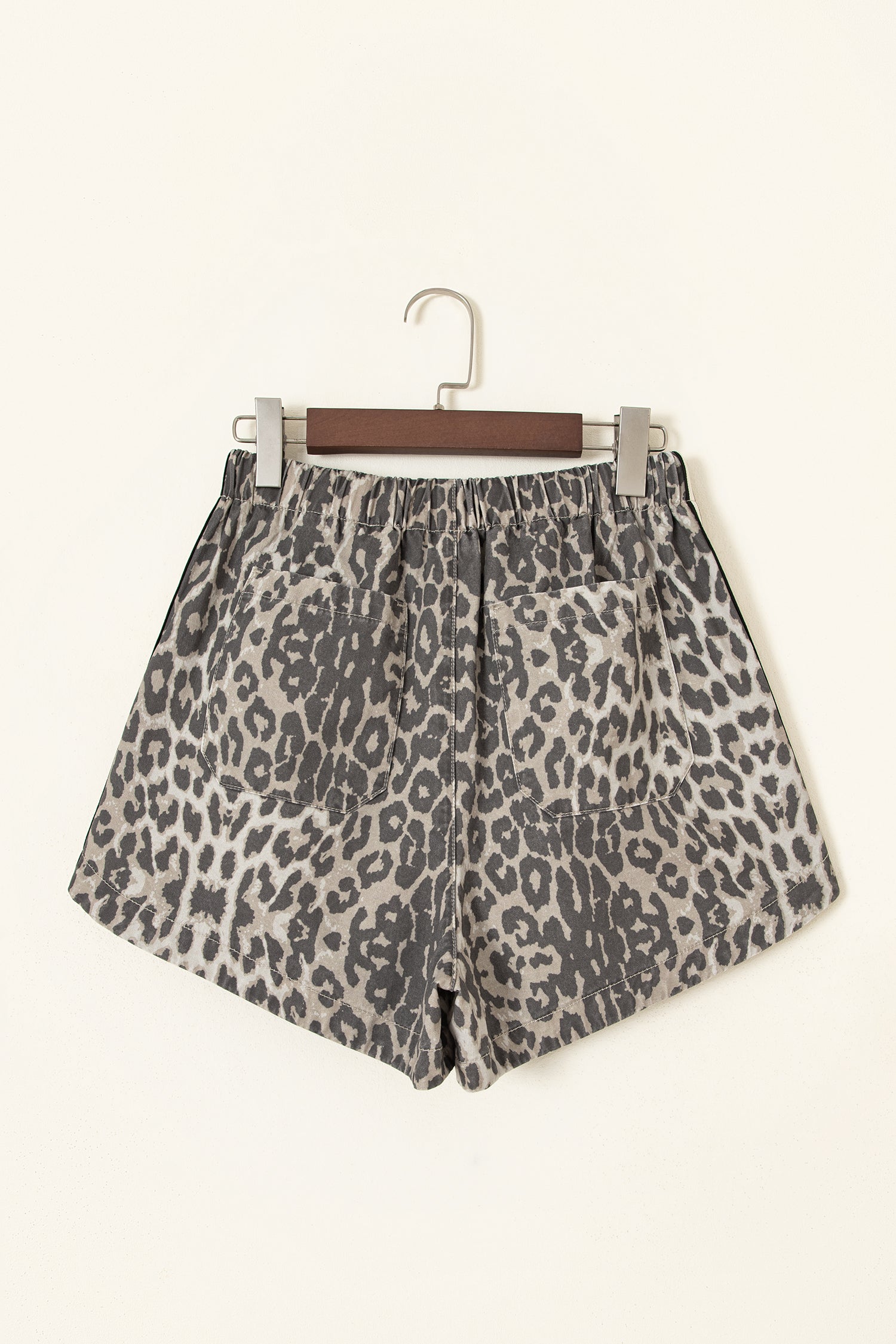 Multicolour Leopard Pattern Striped Detail Drawstring Denim Shorts