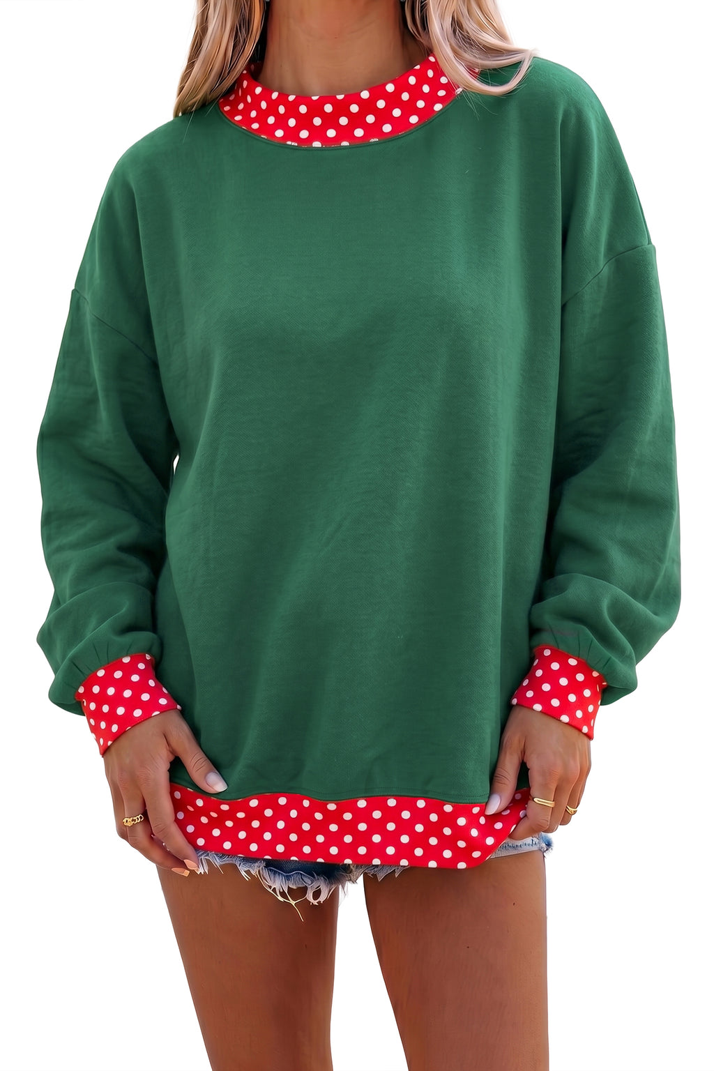 Orange Colorblock Polka Dot Contrast Trim Oversized Sweatshirt