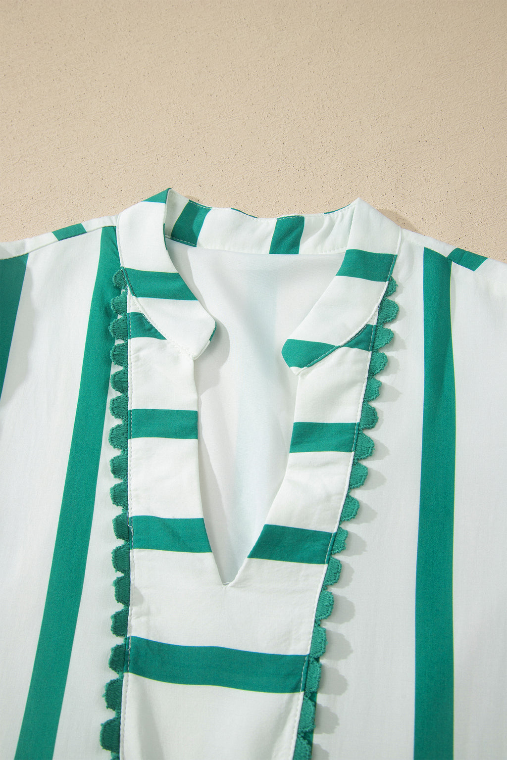 Green Stripe Ricrac Trim Notched Neck Half Sleeve Vacation Dress