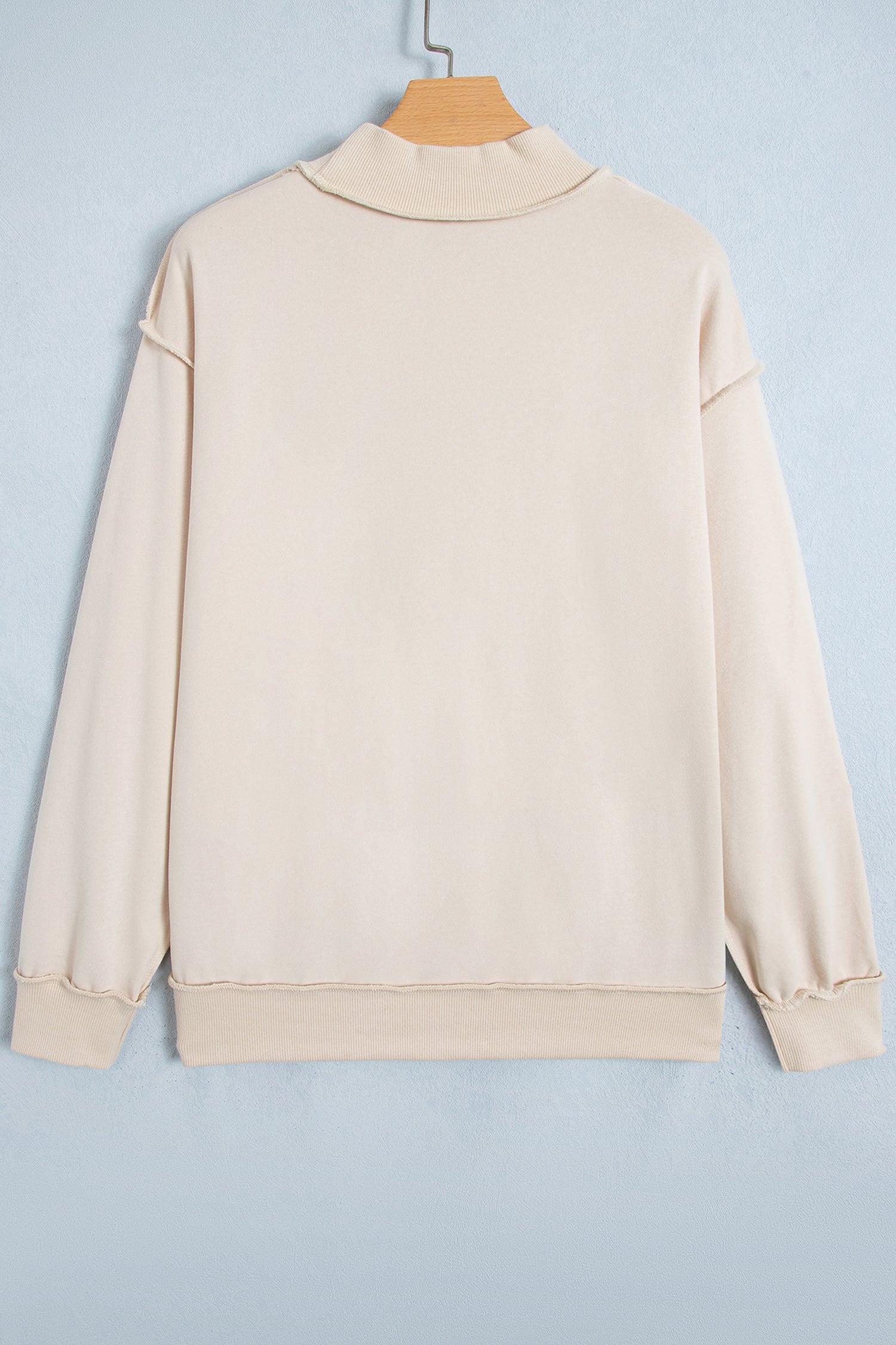 Beige CHRIST IS KING Embroidery High Neck Baggy Sweatshirt