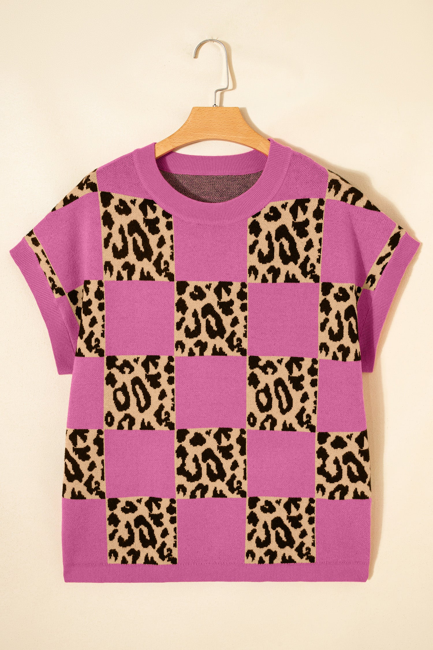 Glamourous Pink Leopard Short Sleeve Knit Sweater