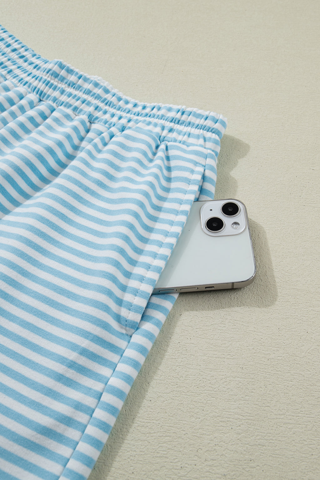 Sky Blue Stripe Casual 2pcs Short Set