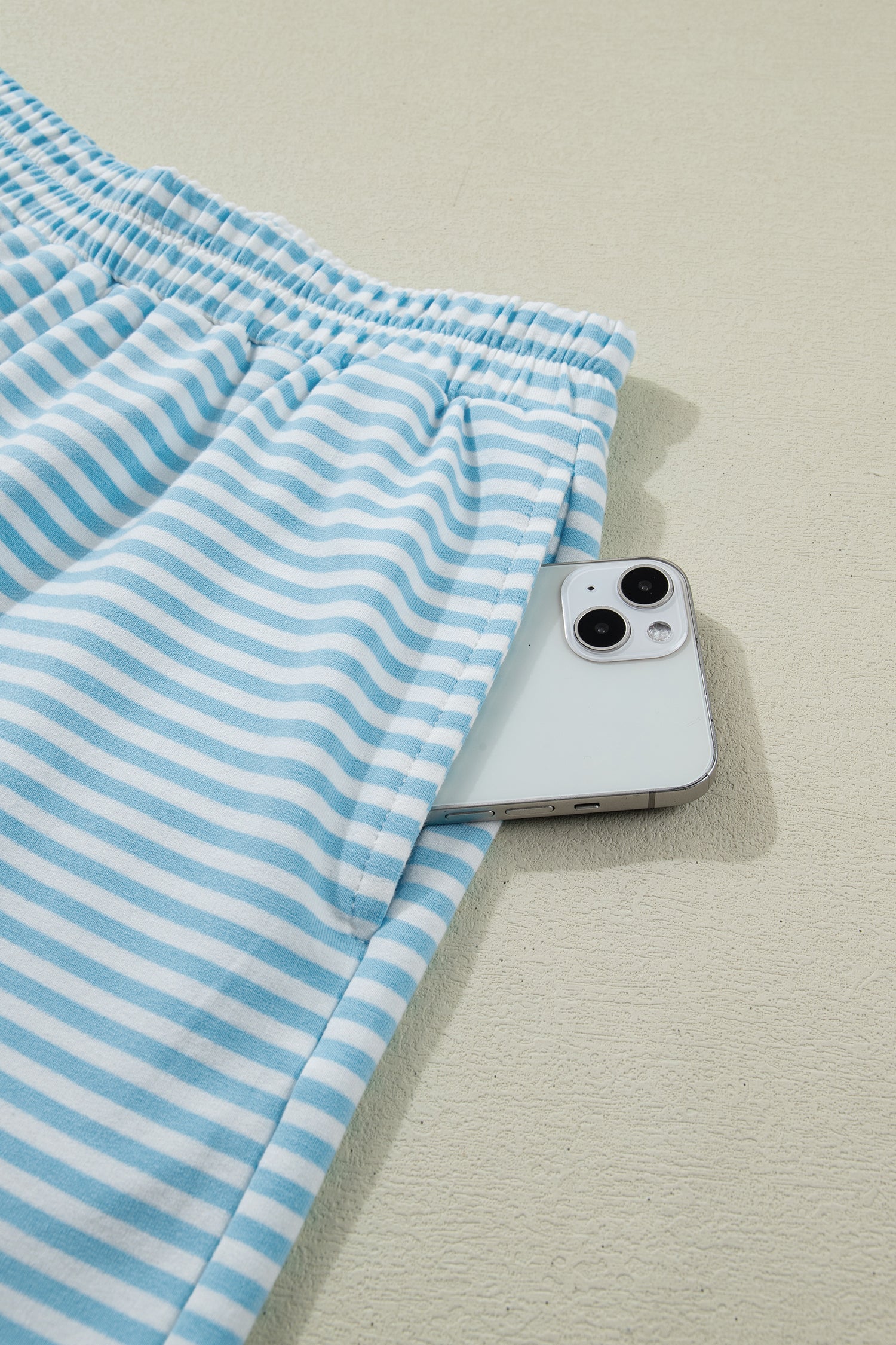 Sky Blue Stripe Casual 2pcs Short Set