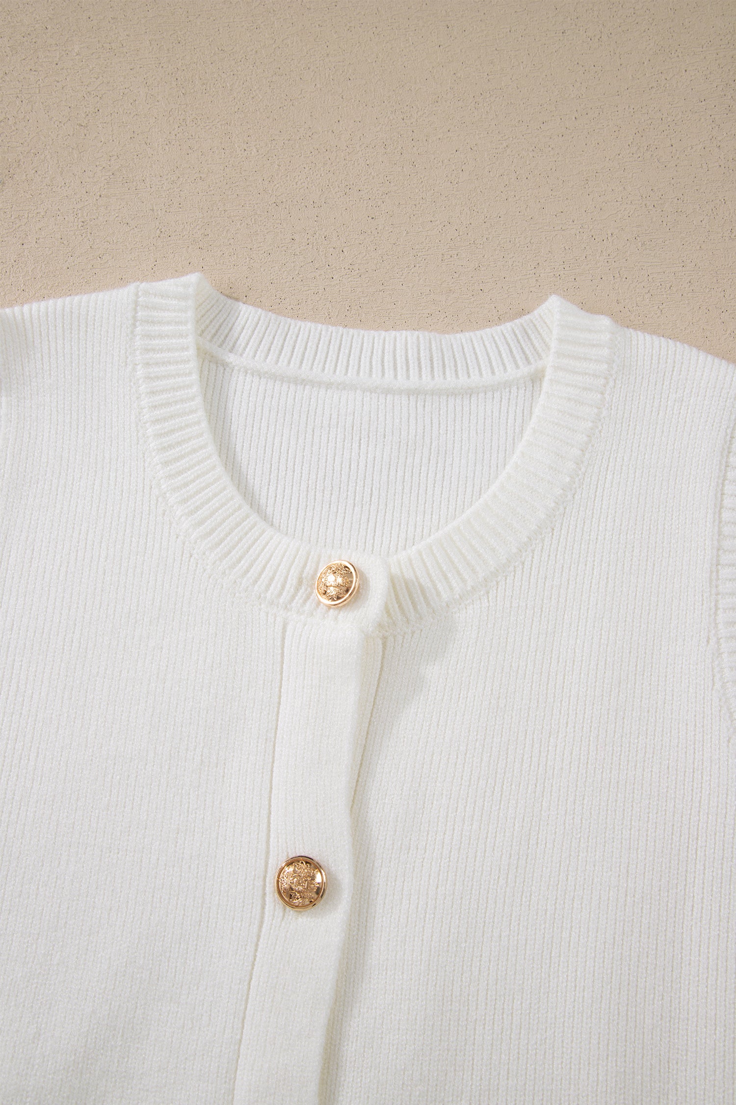 White Solid Color Sleeveless Knit Button Pocketed Sweater