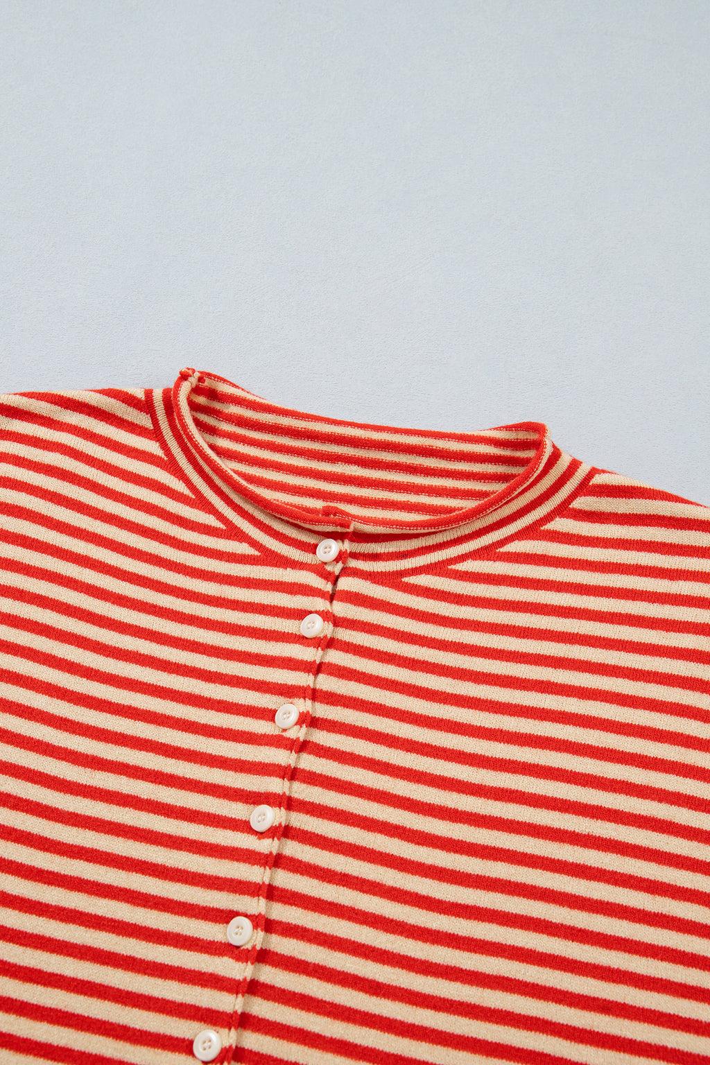 Red Stripe Striped Button Collar Long Sleeve Knit Cardigan