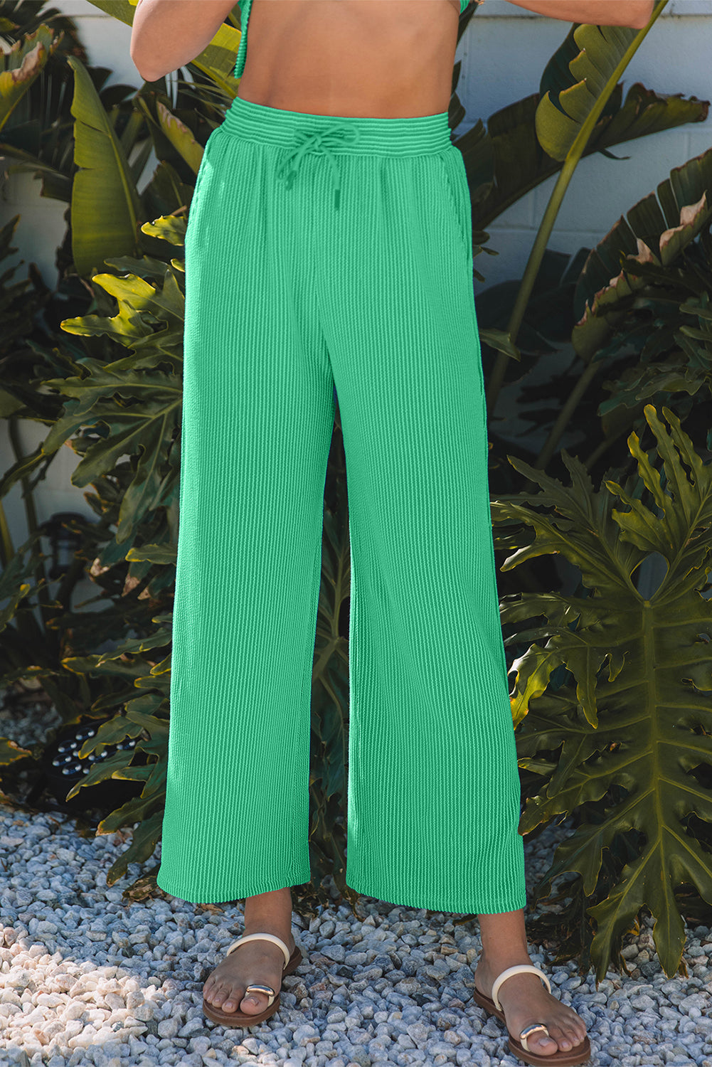 Knit Short Sleeve Shirt and Wide Leg Pant Set