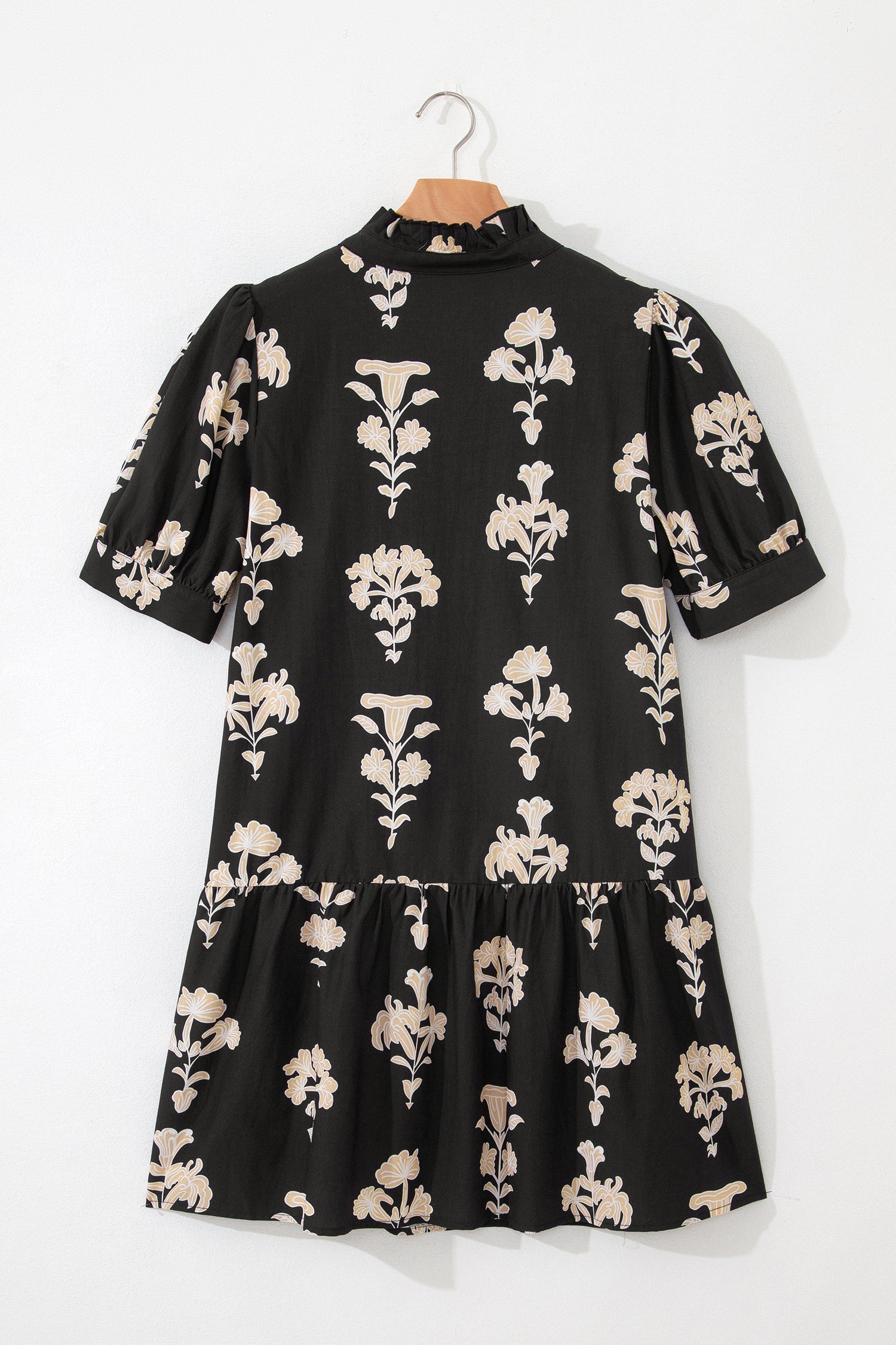 Black Frilled Floral Mini Dress