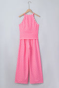 Blue Polka Dot Print Slim Tank Loose Pants 2pcs Outfit