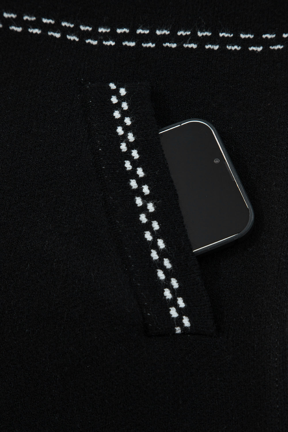 Black Contrast Trim Button up Sweater Cardigan