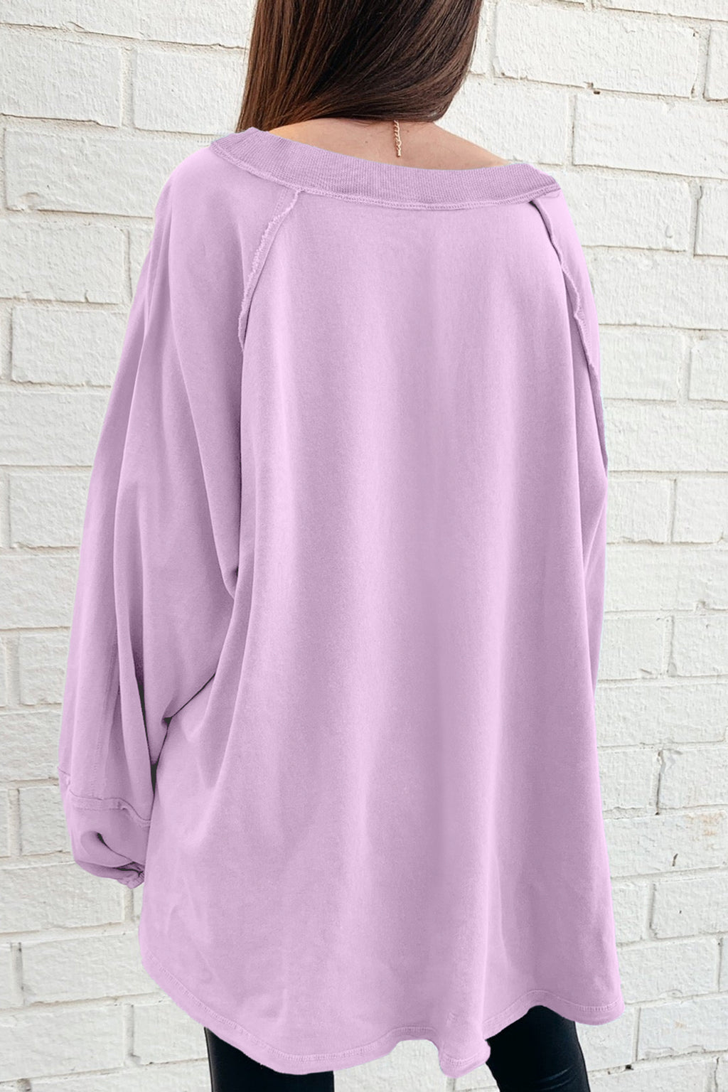 Beige Solid Color Raw Seam Patchwork Baggy Sweatshirt