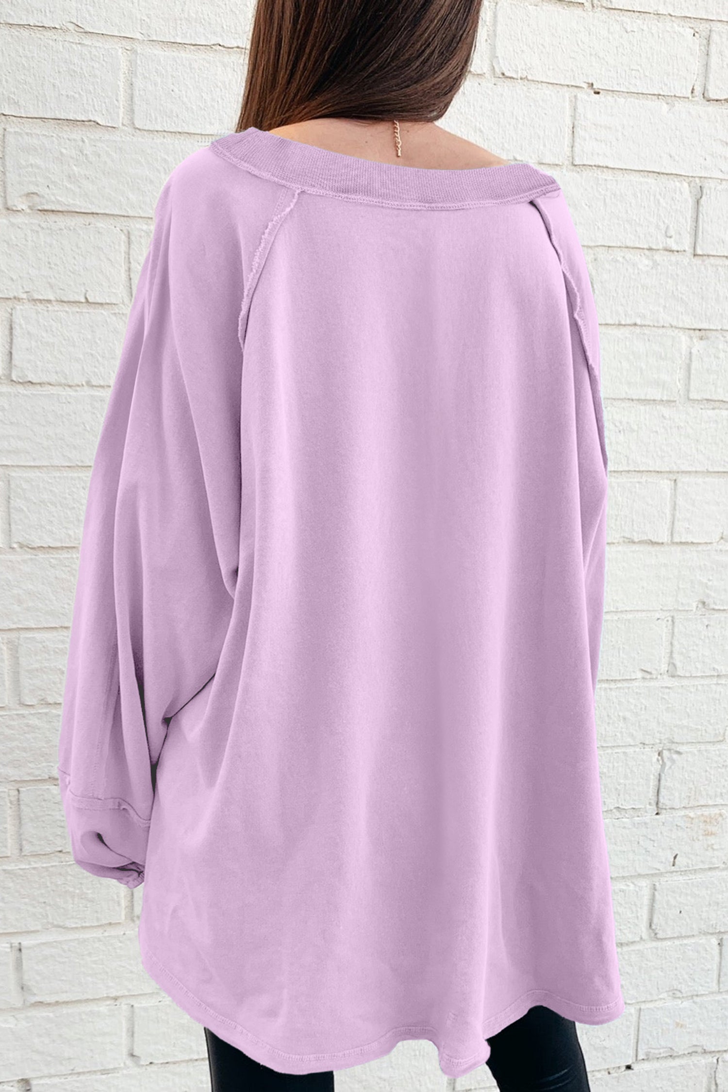 Beige Solid Color Raw Seam Patchwork Baggy Sweatshirt