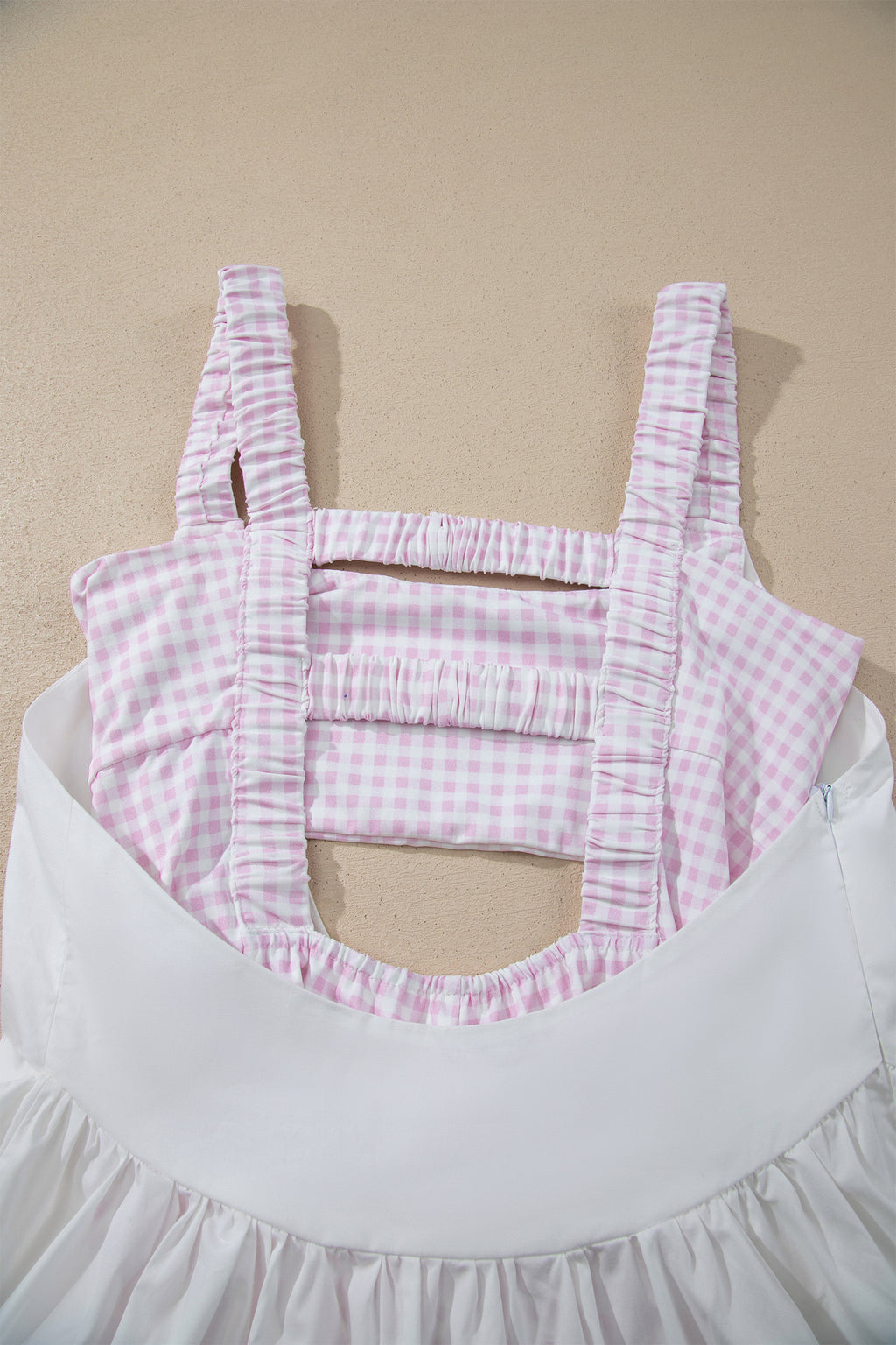 White Faux Two Piece Gingham Contrast Patchwork Loose Mini Dress