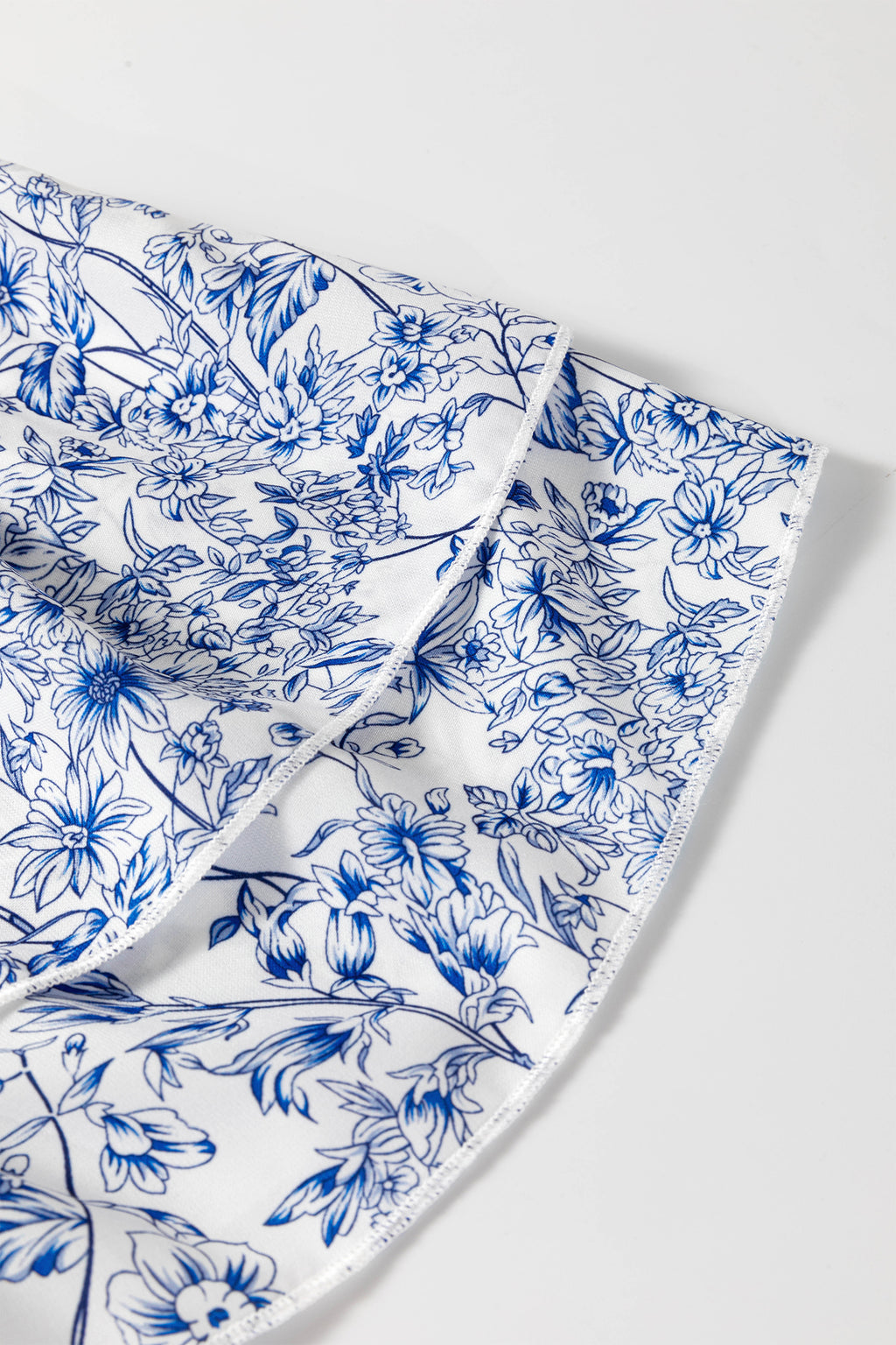 Sky Blue Floral Print Square Neck Ruffled Sleeve Shirred Babydoll Blouse