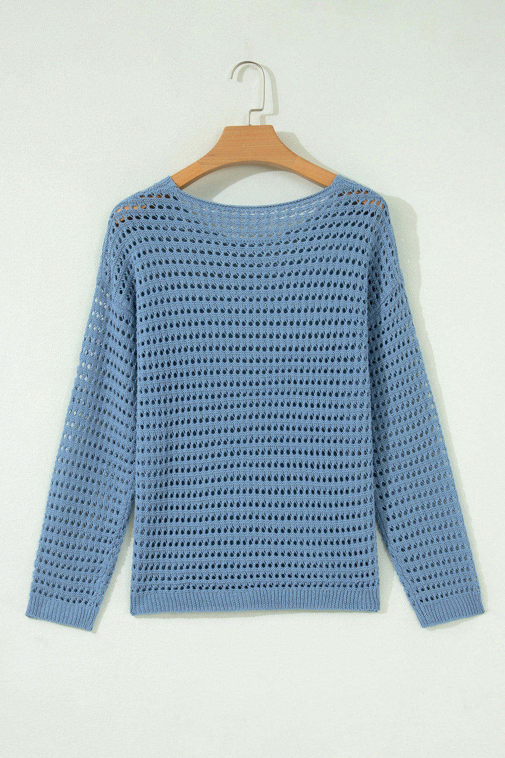 Myosotis Long Sleeve Crochet Knit Sweater Round Neck Loose Fit Casual Pullover