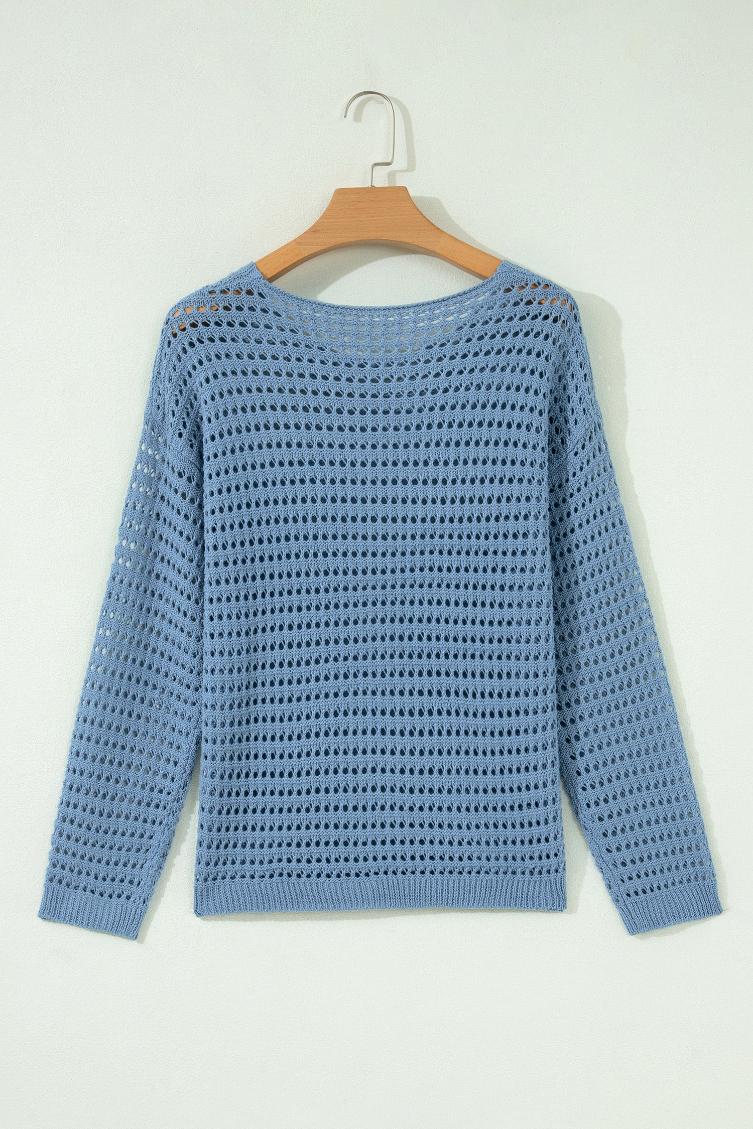 Myosotis Long Sleeve Crochet Knit Sweater Round Neck Loose Fit Casual Pullover
