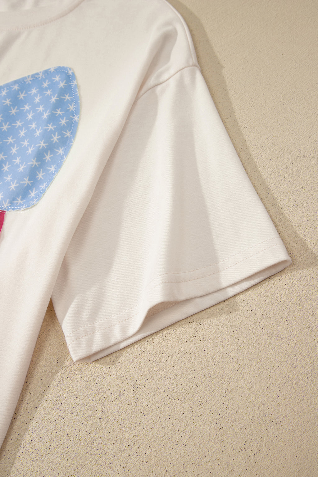White Loose Knit Vintage Flag Bow Patched T Shirt