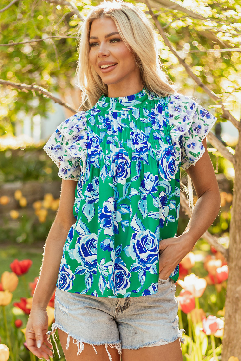 Green Floral Blouse