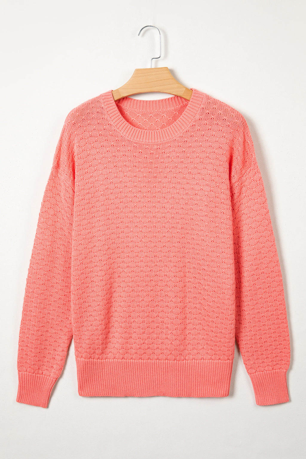 Coral Paradise Drop Shoulder Ribbed Knit Long Sleeve Sweater