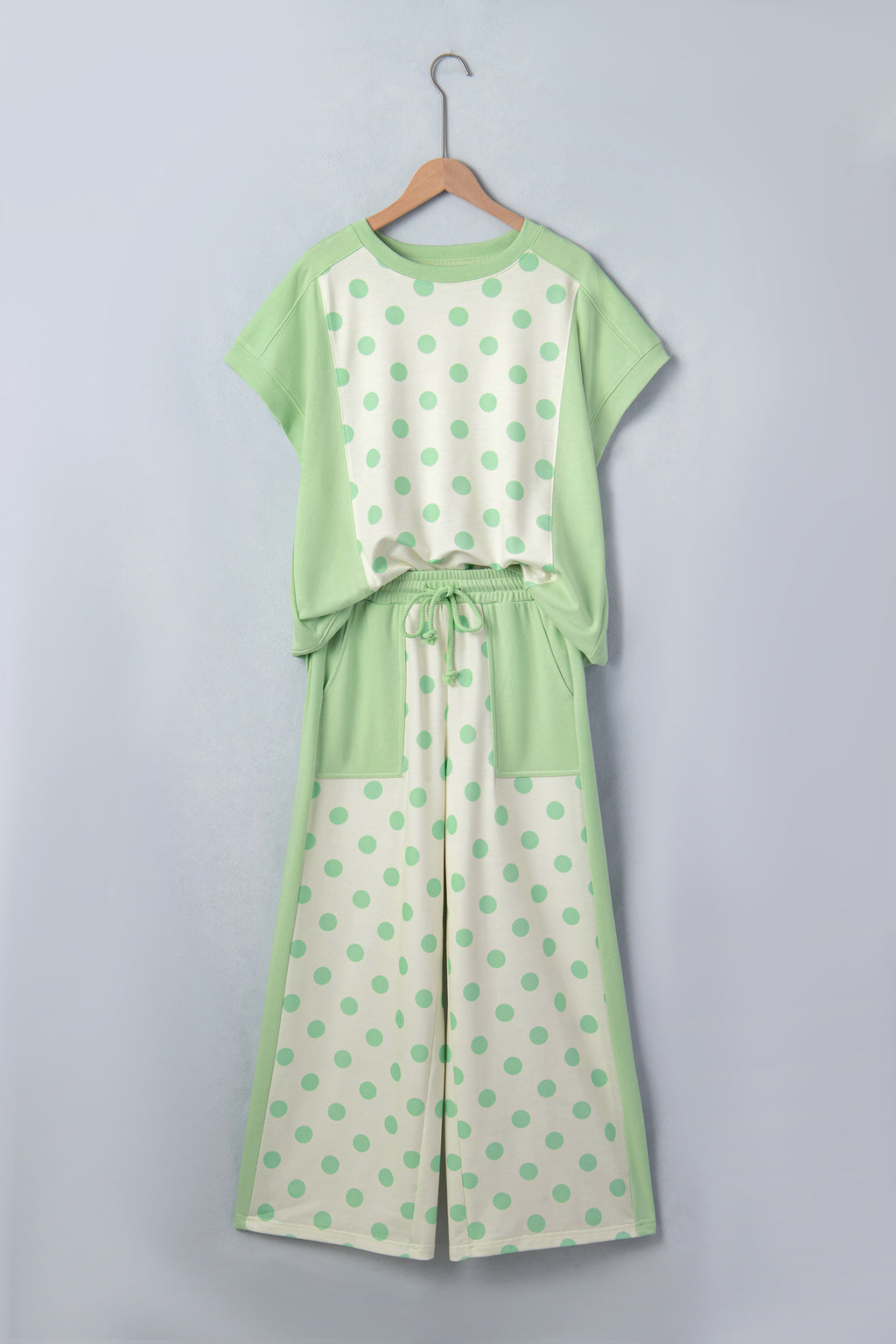 Yellow Color Block Patchwork Polka Dot Wide Leg Pant Set