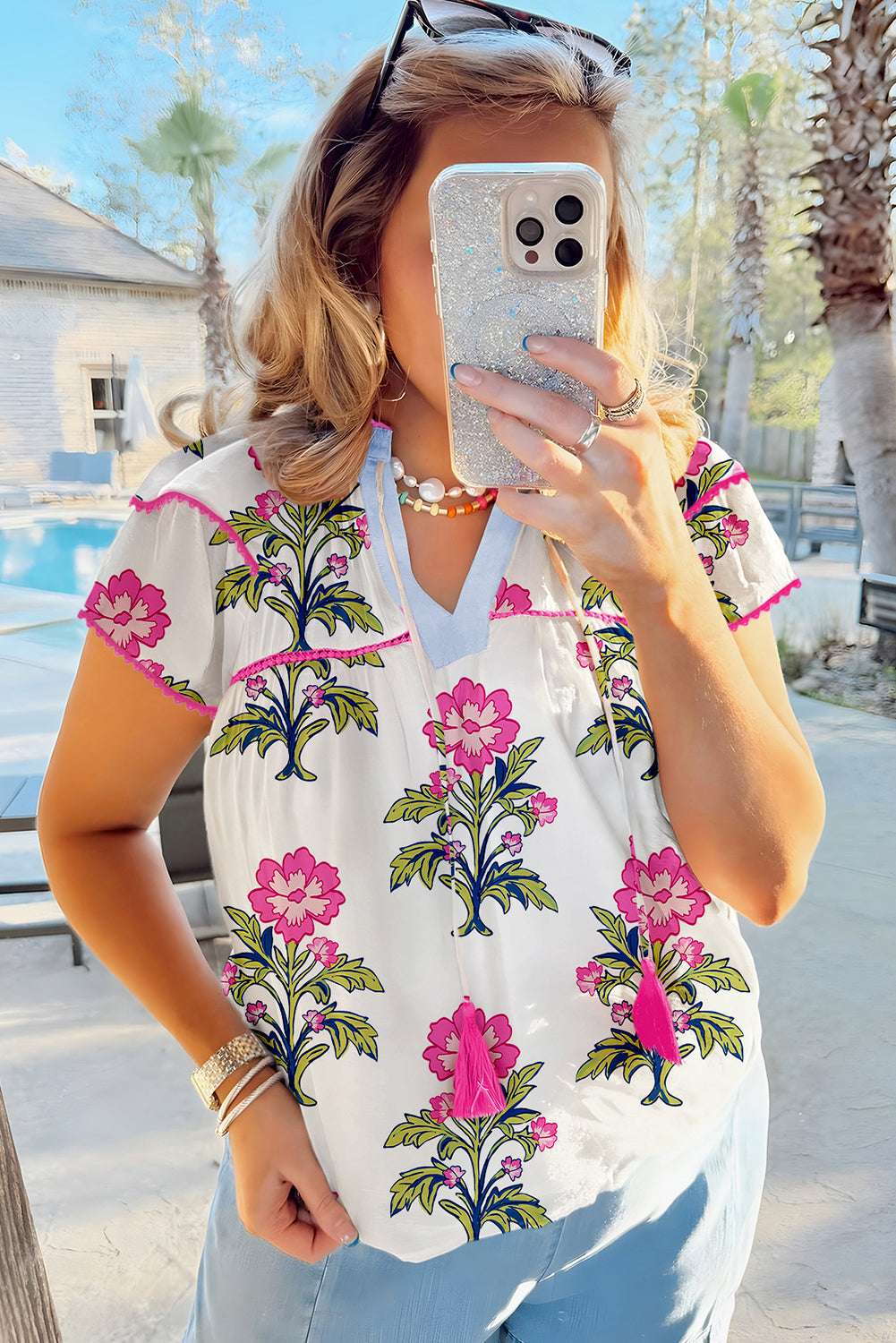 Blushing Rose Floral Summer Blouse