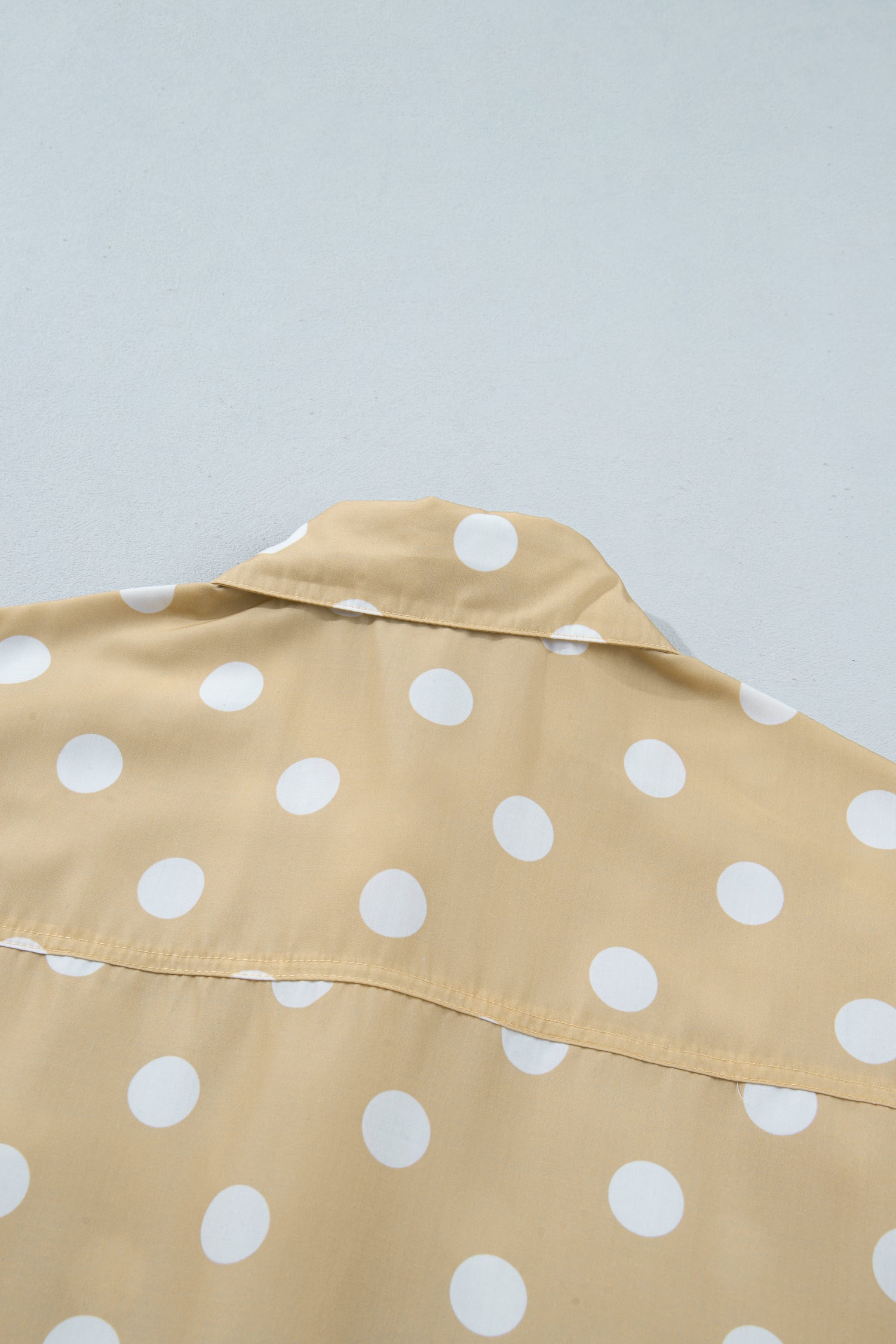 Khaki Polka Dot Print Three Quarter Sleeve Ruffle Hem Casual Shirt
